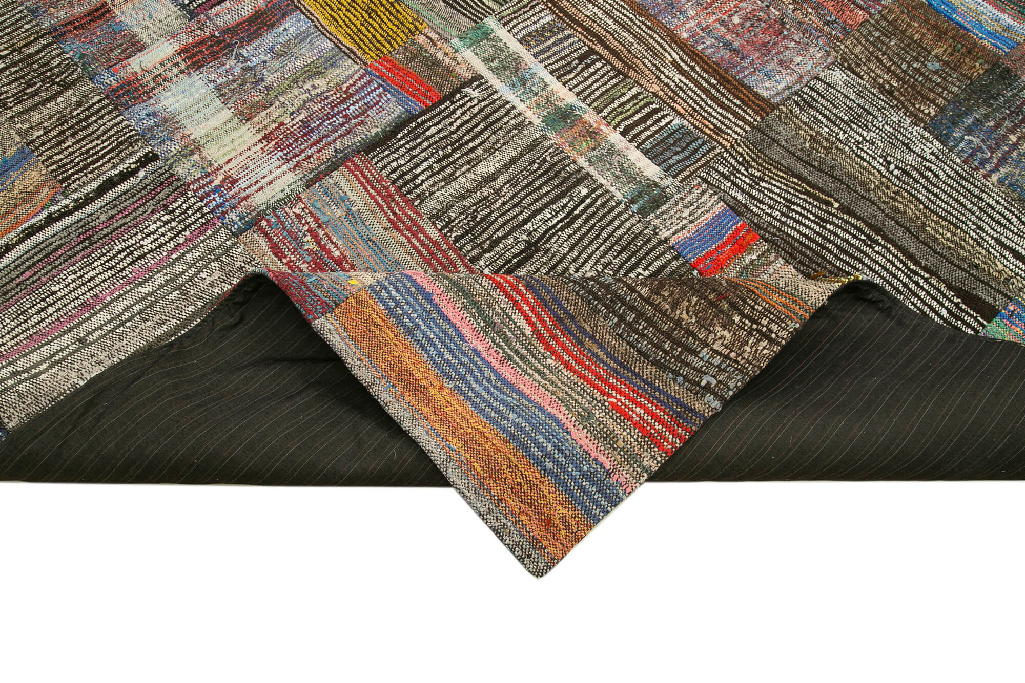 Handmade Wool Area Rug - Kirk Yama Grey Patchwork Cotton Wool Rug 8'7''x12'5''