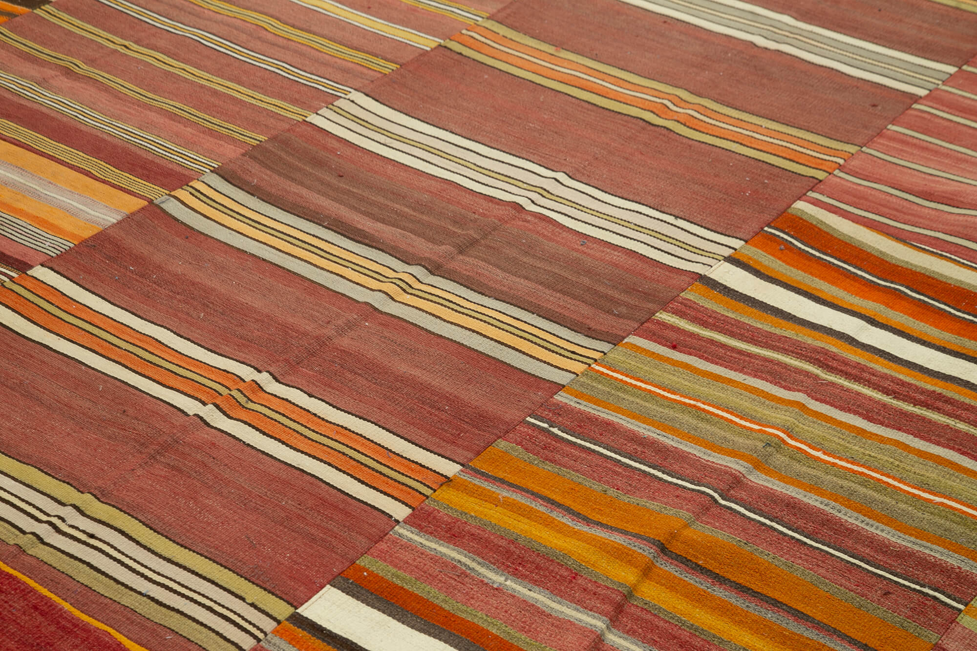 Handmade Area Rug - Kirk Yama Orange Patchwork Cotton Wool Carpet 9'10" x 13'1"