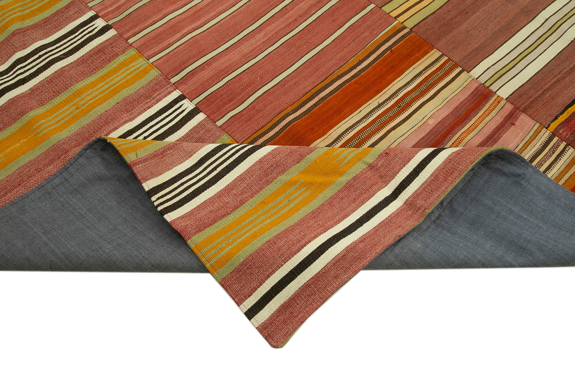 Handmade Area Rug - Kirk Yama Orange Patchwork Cotton Wool Carpet 9'10" x 13'1"