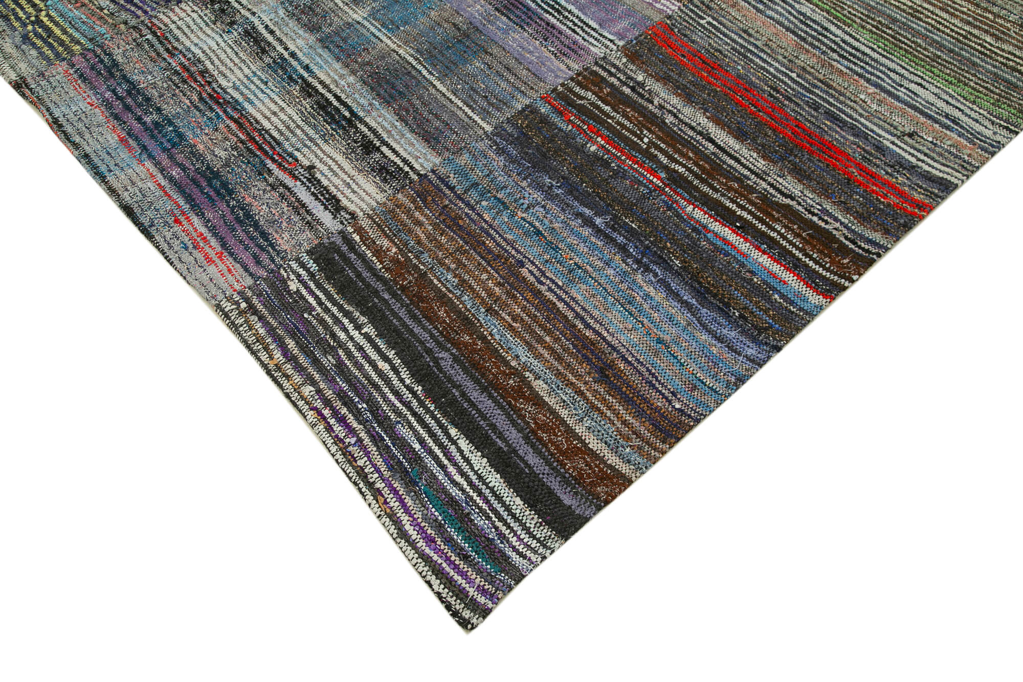 Handmade Area Rug | Vintage Cotton Wool Rug - Grey Patchwork Carpet 8x12 ft