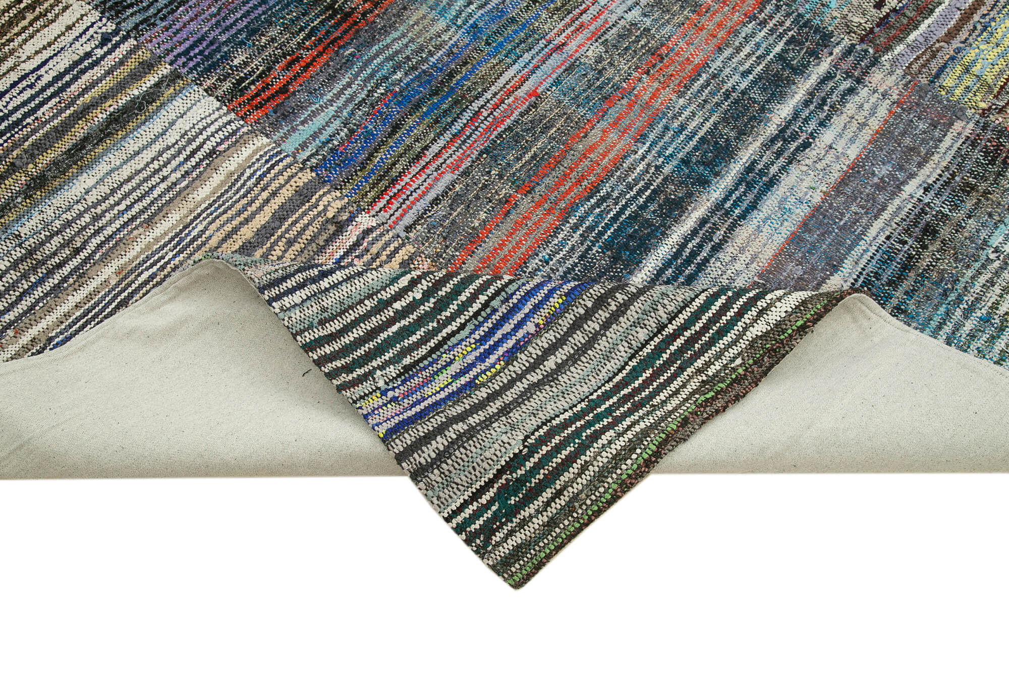 Handmade Area Rug | Vintage Cotton Wool Rug - Grey Patchwork Carpet 8x12 ft