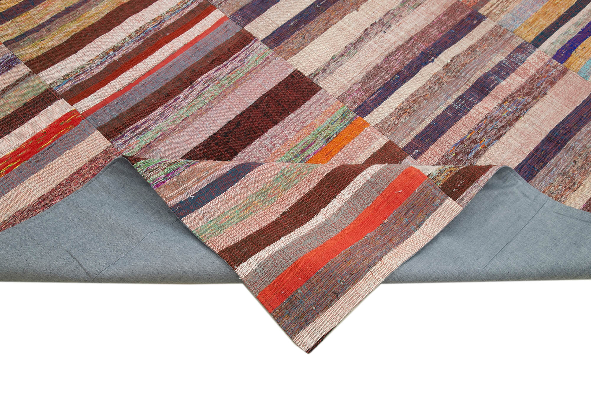 Handmade Patchwork Rug - Grey Patchwork Carpet Cotton Wool Rug 7'10''x11'11''