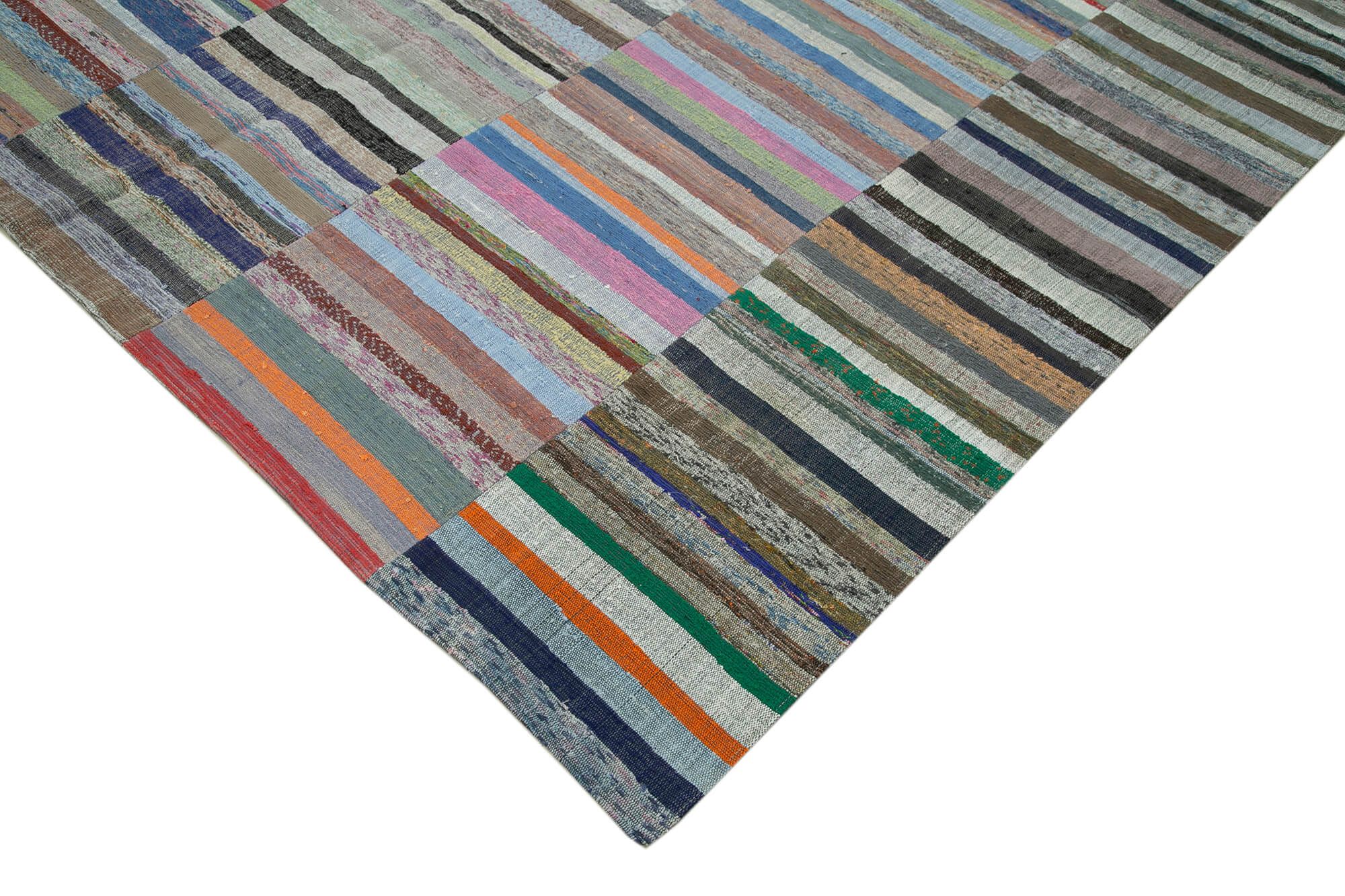 Handmade Wool Area Rug – Kirk Yama Grey Patchwork Cotton Wool Carpet 7'7'' x 10'6''