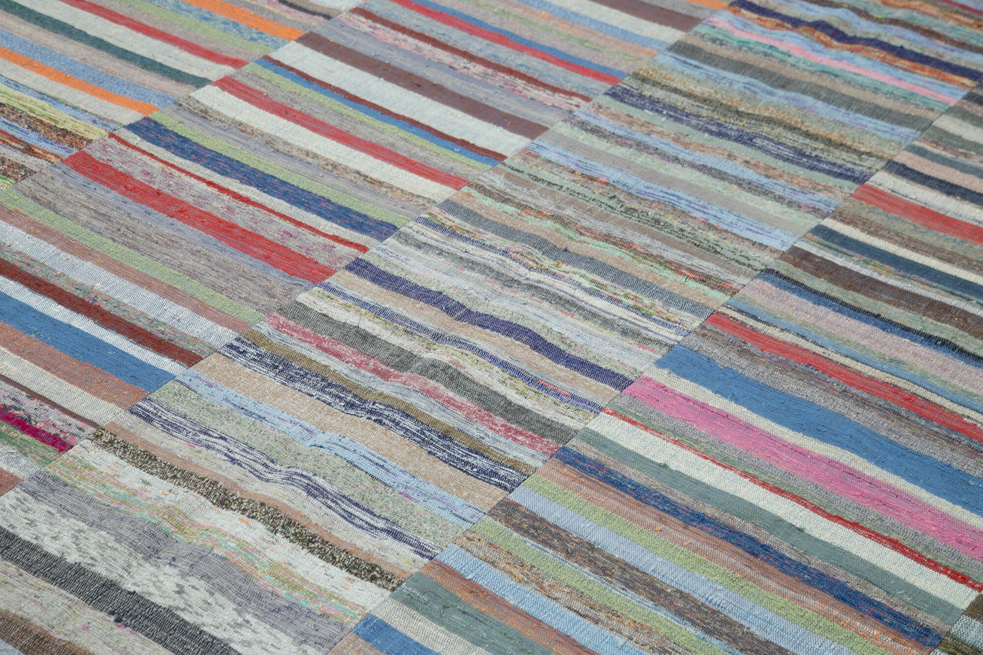 Handmade Wool Area Rug – Kirk Yama Grey Patchwork Cotton Wool Carpet 7'7'' x 10'6''