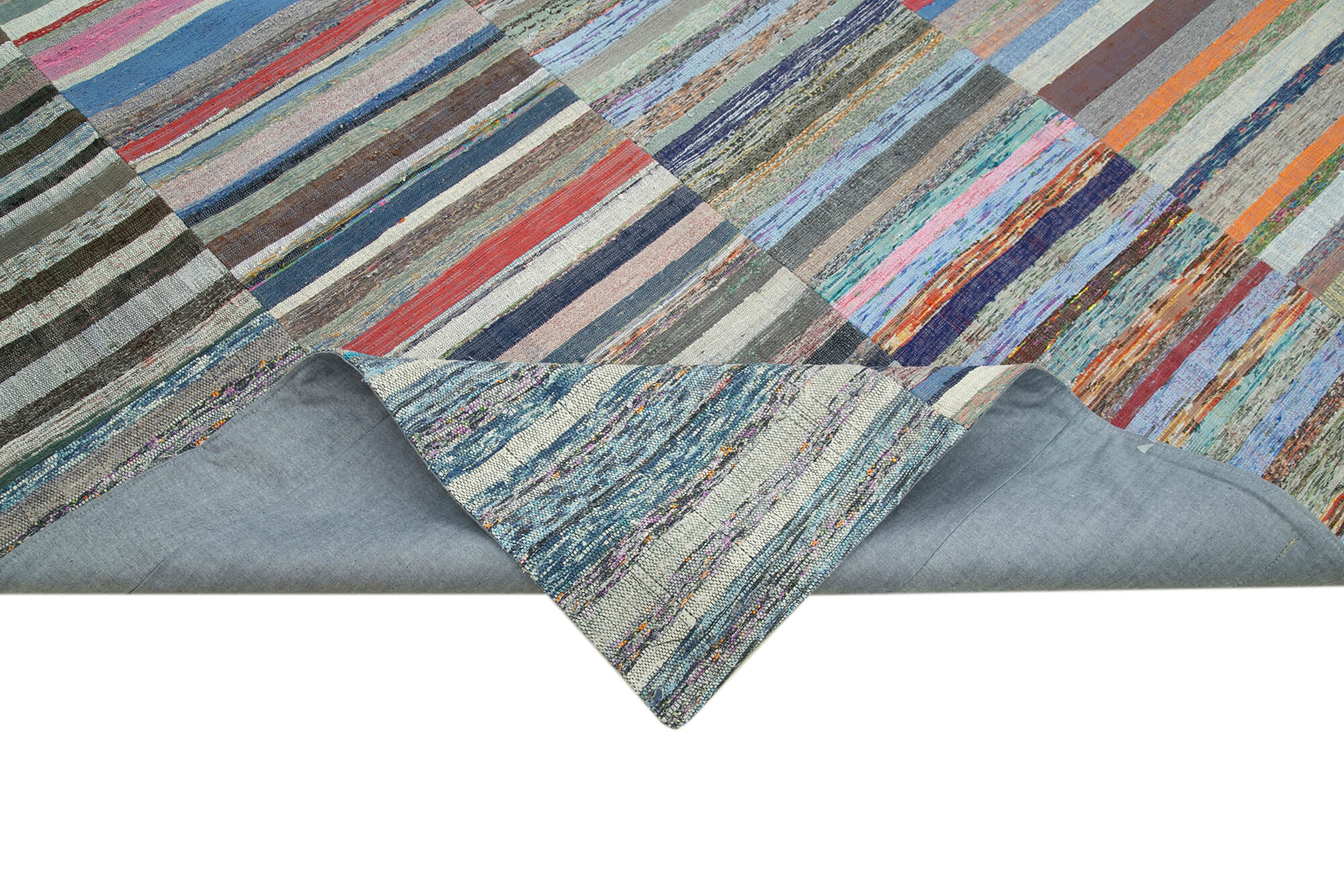 Handmade Wool Area Rug – Kirk Yama Grey Patchwork Cotton Wool Carpet 7'7'' x 10'6''