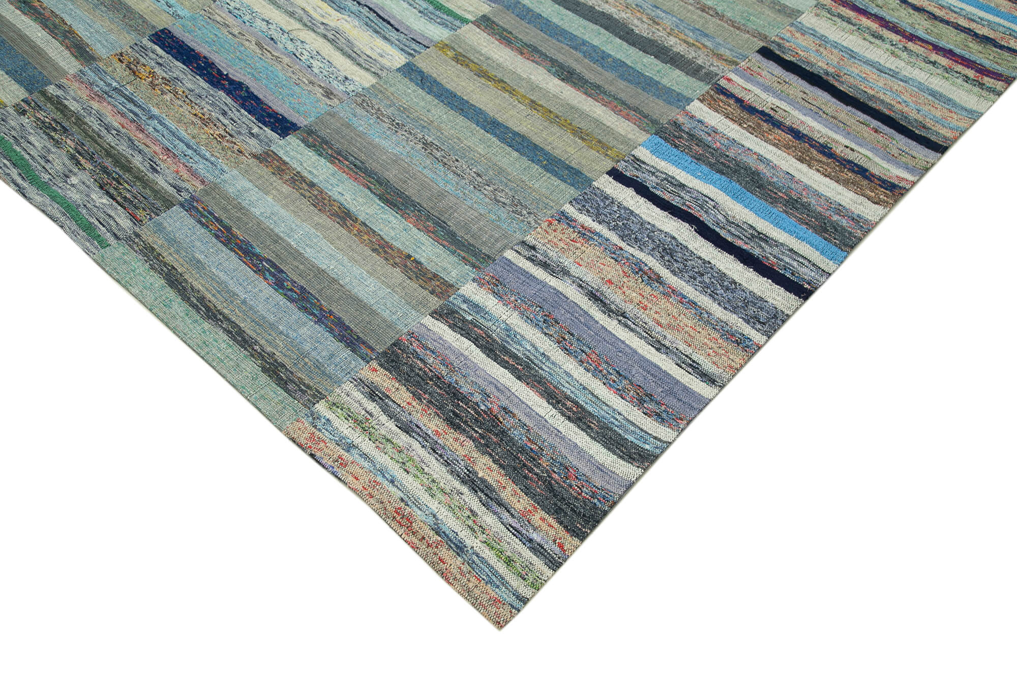 Handmade Area Rug - Kirk Yama Grey Patchwork Cotton Wool Carpet 7'7'' x 11'3''
