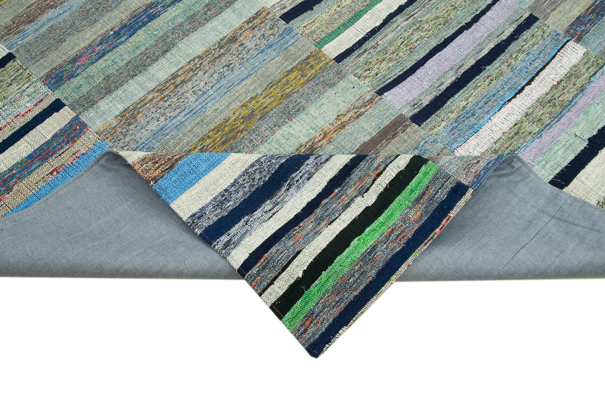 Handmade Area Rug - Kirk Yama Grey Patchwork Cotton Wool Carpet 7'7'' x 11'3''