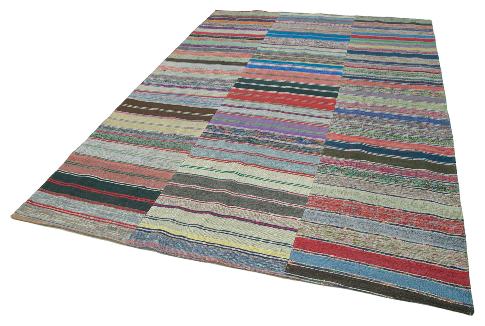 Handmade Patchwork Rug - Grey Patchwork Carpet 7'3''x11'2'' Cotton Wool Rug