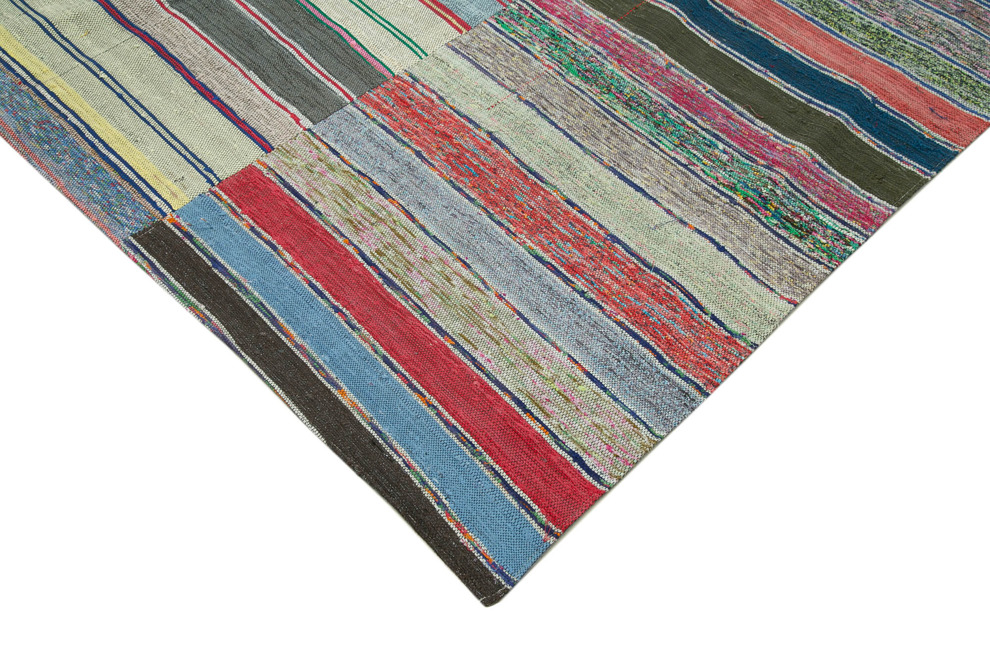 Handmade Patchwork Rug - Grey Patchwork Carpet 7'3''x11'2'' Cotton Wool Rug