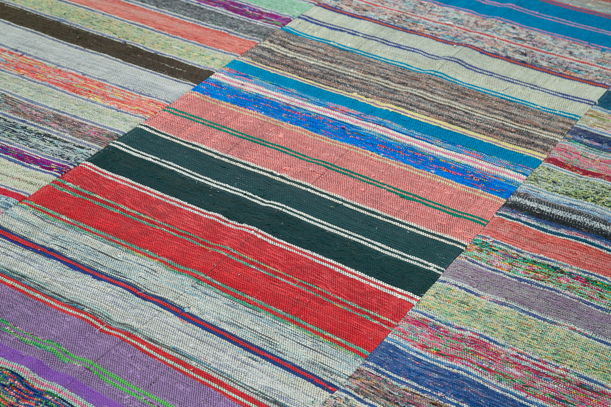 Handmade Patchwork Rug - Grey Patchwork Carpet 7'3''x11'2'' Cotton Wool Rug