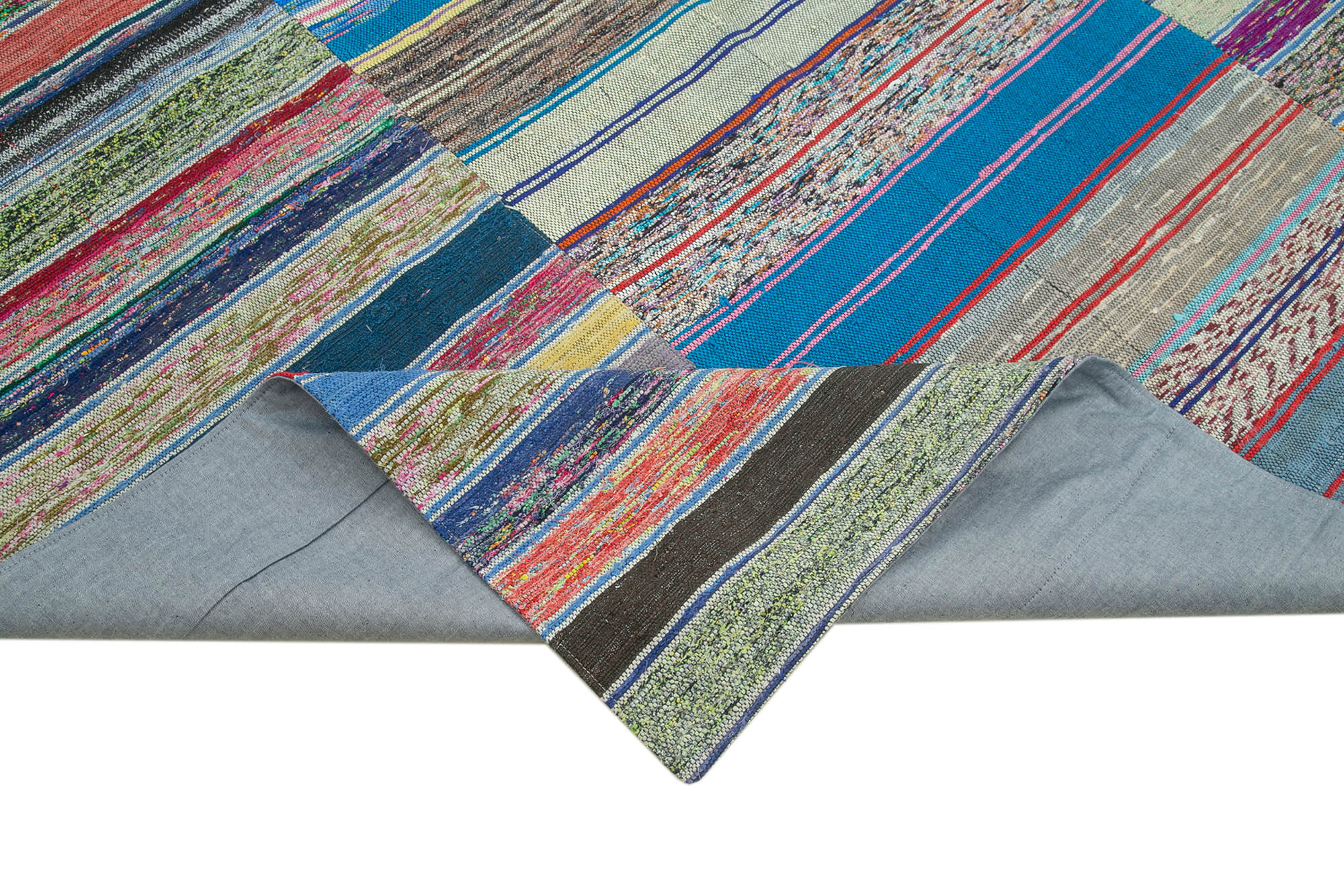 Handmade Patchwork Rug - Grey Patchwork Carpet 7'3''x11'2'' Cotton Wool Rug