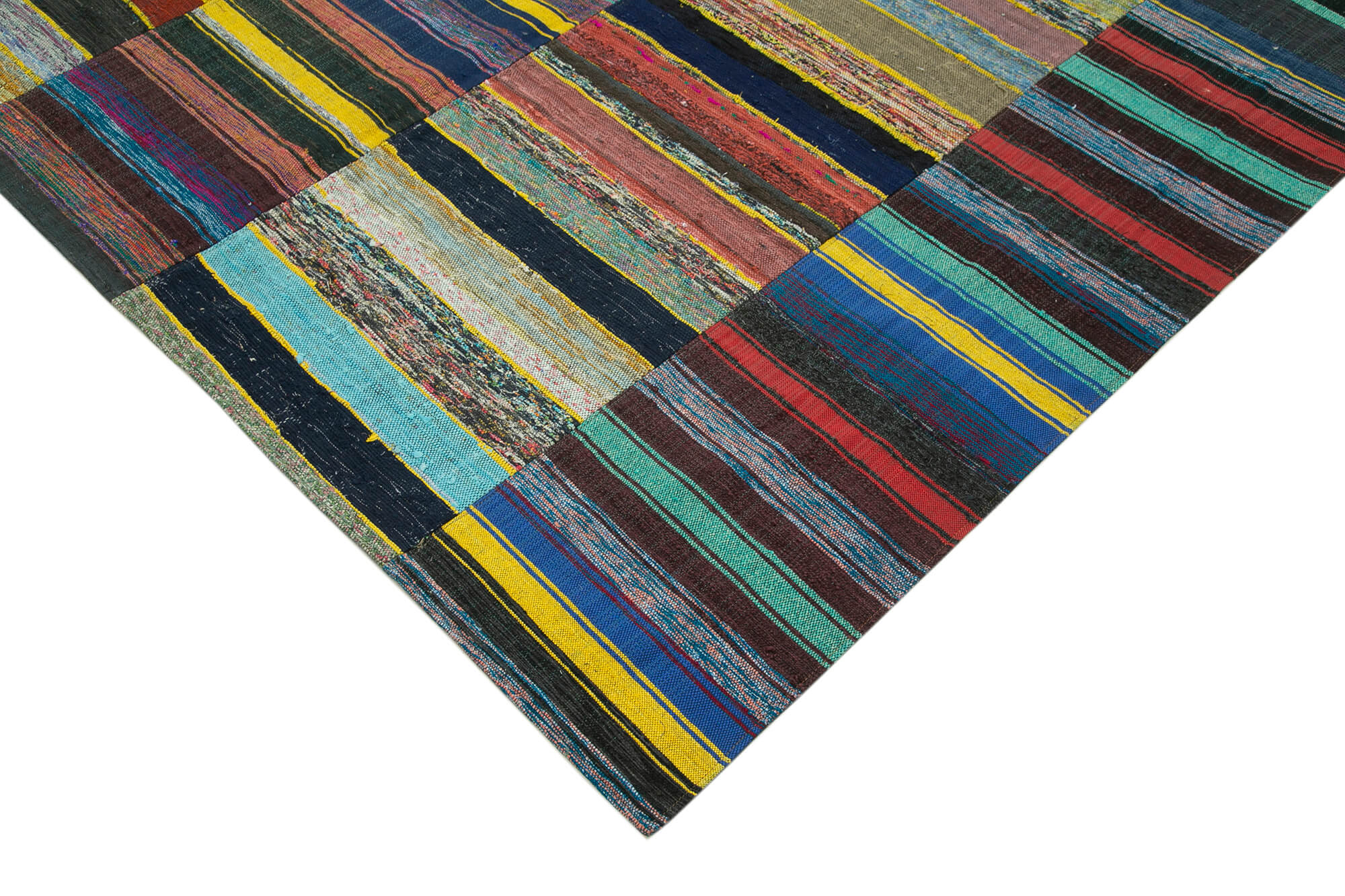 Handmade Area Rug - Turkish Patchwork Carpet 5'11''x9'7'' Grey Cotton Wool Blend