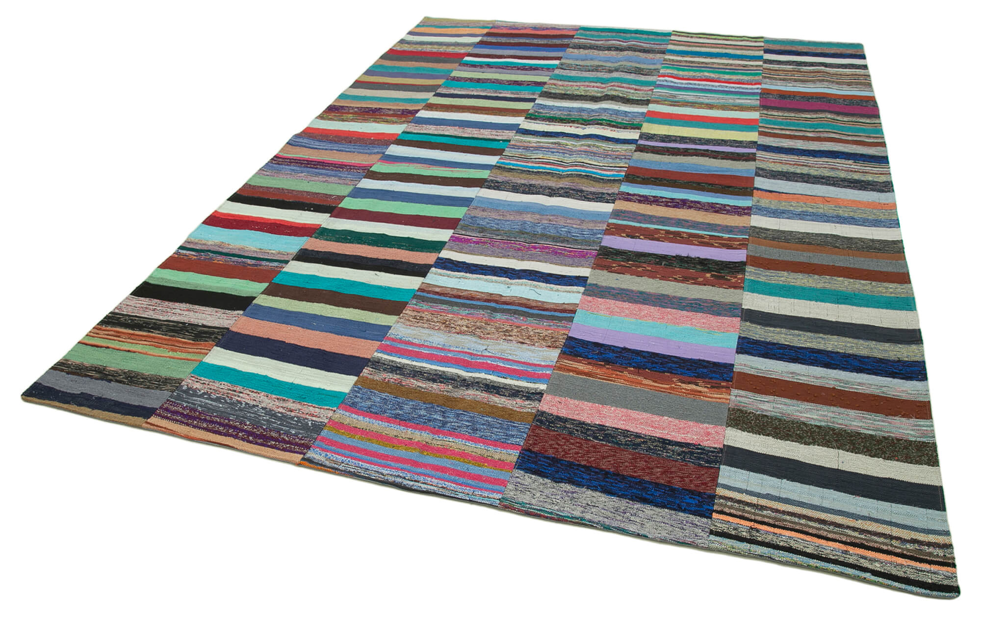 Handmade Patchwork Area Rug – Grey Cotton Wool Rug, Vintage Turkish Carpet 7'7''x11'3''