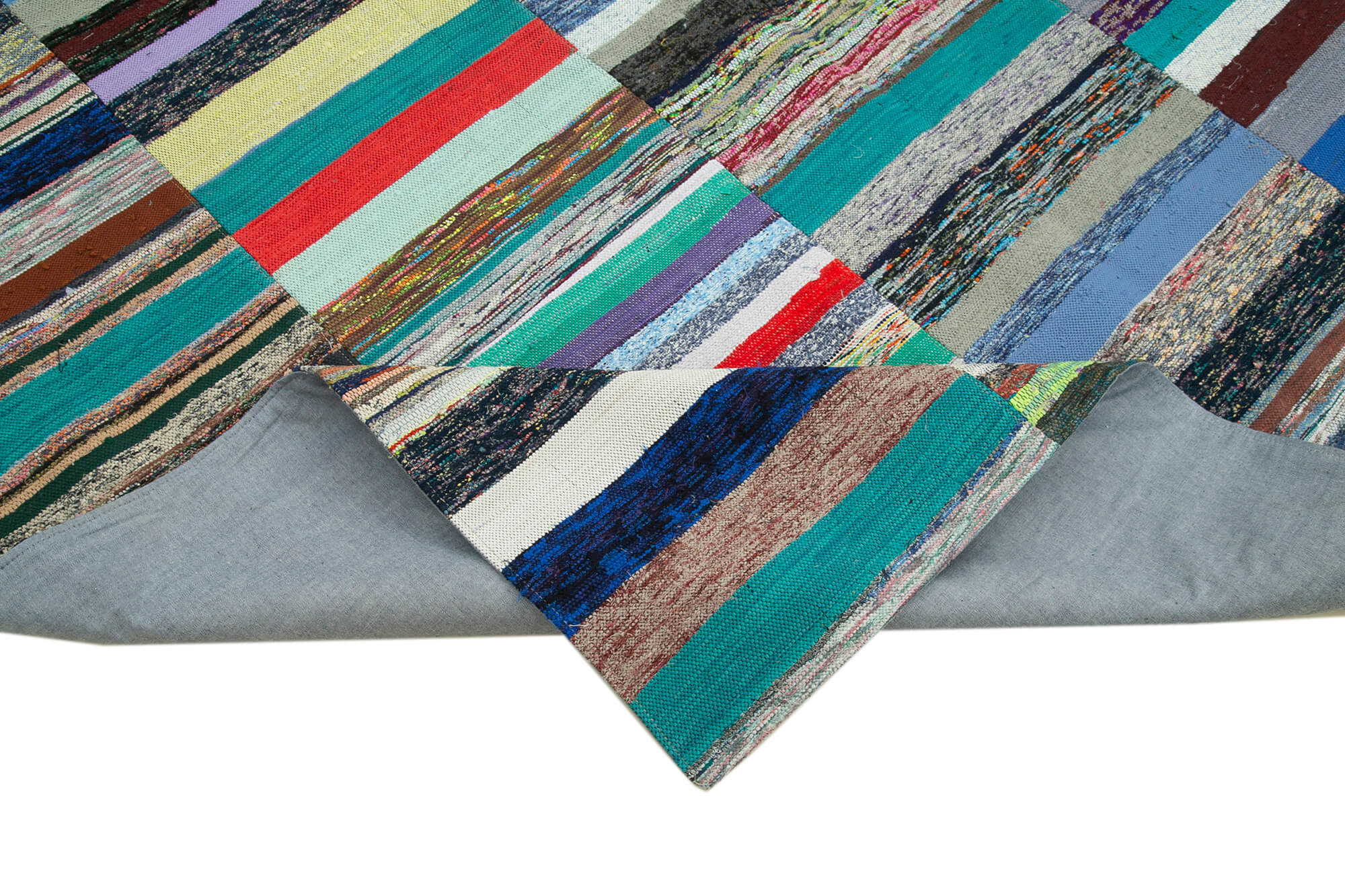 Handmade Patchwork Area Rug – Grey Cotton Wool Rug, Vintage Turkish Carpet 7'7''x11'3''