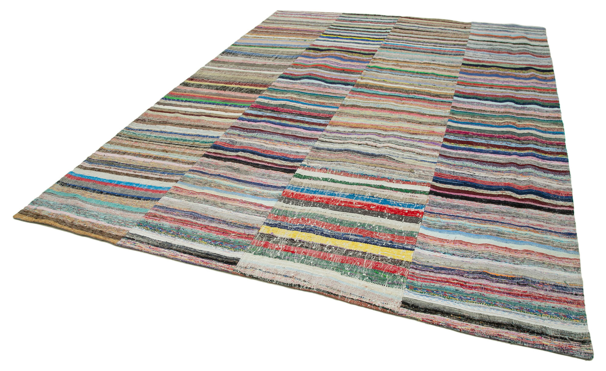 Handmade Wool Area Rug - Kirk Yama Grey Patchwork Cotton Wool Rug 9'x12'11''