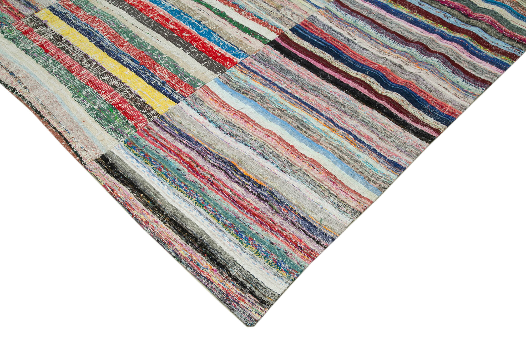 Handmade Wool Area Rug - Kirk Yama Grey Patchwork Cotton Wool Rug 9'x12'11''