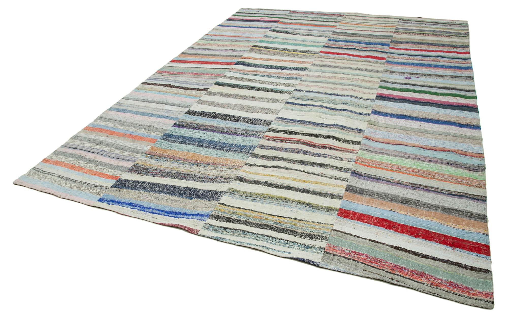 Handmade Wool Area Rug – Kirk Yama Grey Patchwork Rug 8'9''x12'6'' Cotton Wool
