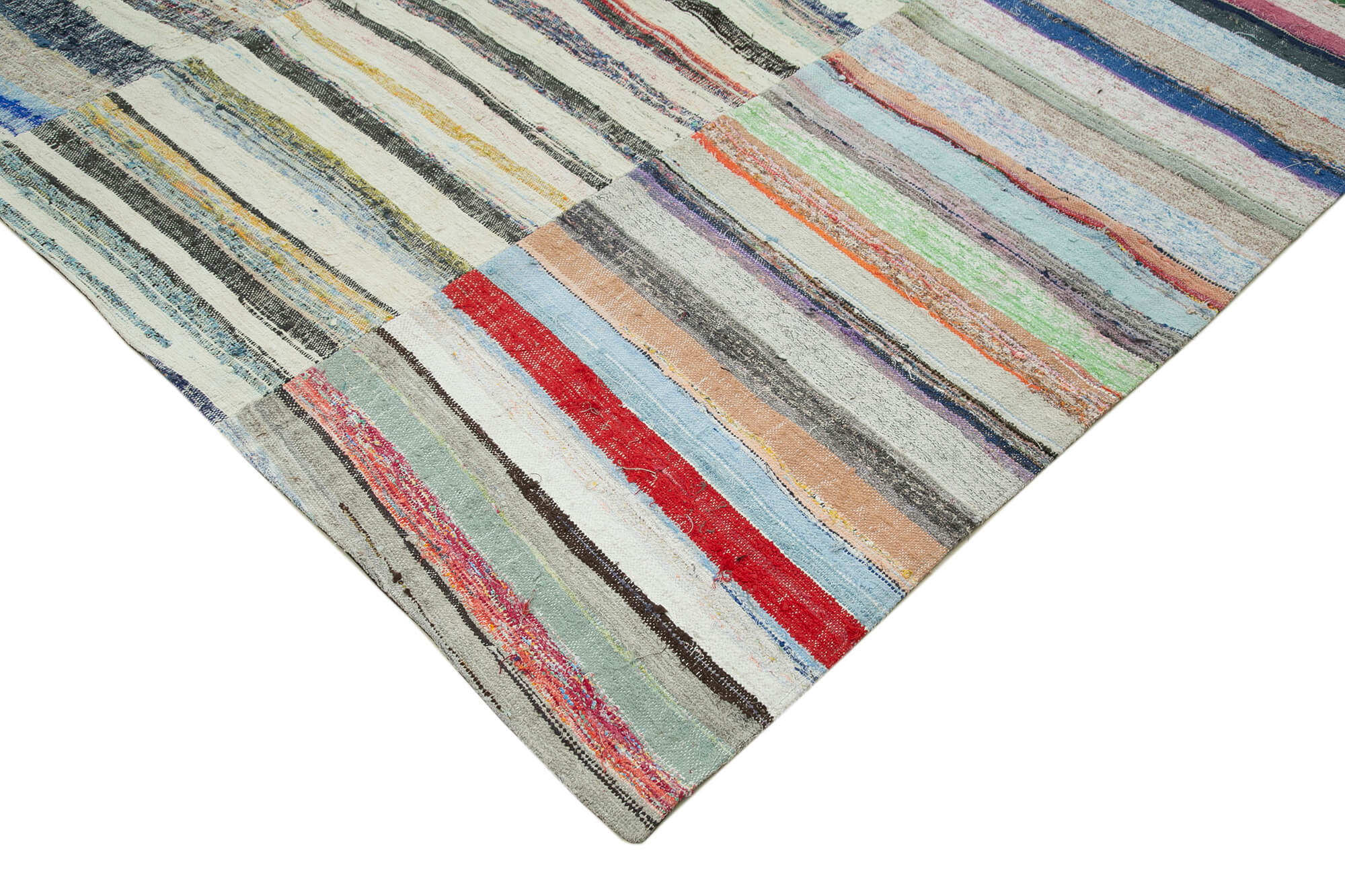 Handmade Wool Area Rug – Kirk Yama Grey Patchwork Rug 8'9''x12'6'' Cotton Wool