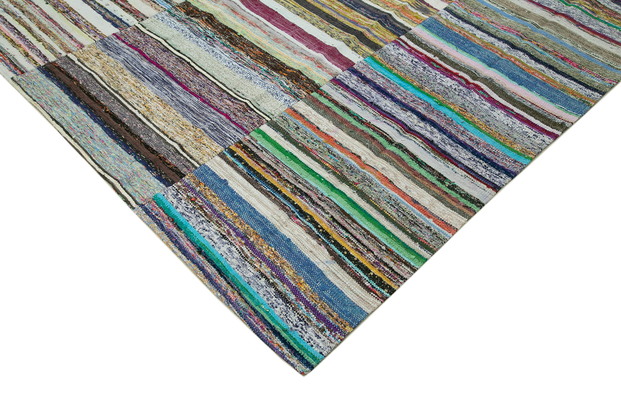 Handmade Wool Area Rug – Grey Patchwork Style Carpet | Durable Cotton Wool Carpet 8'7''x12'2''