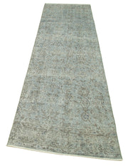 Vintage Overdyed Area Rug – Handmade Wool Rug 2'8''x10'0'' Blue Cotton Wool Carpet
