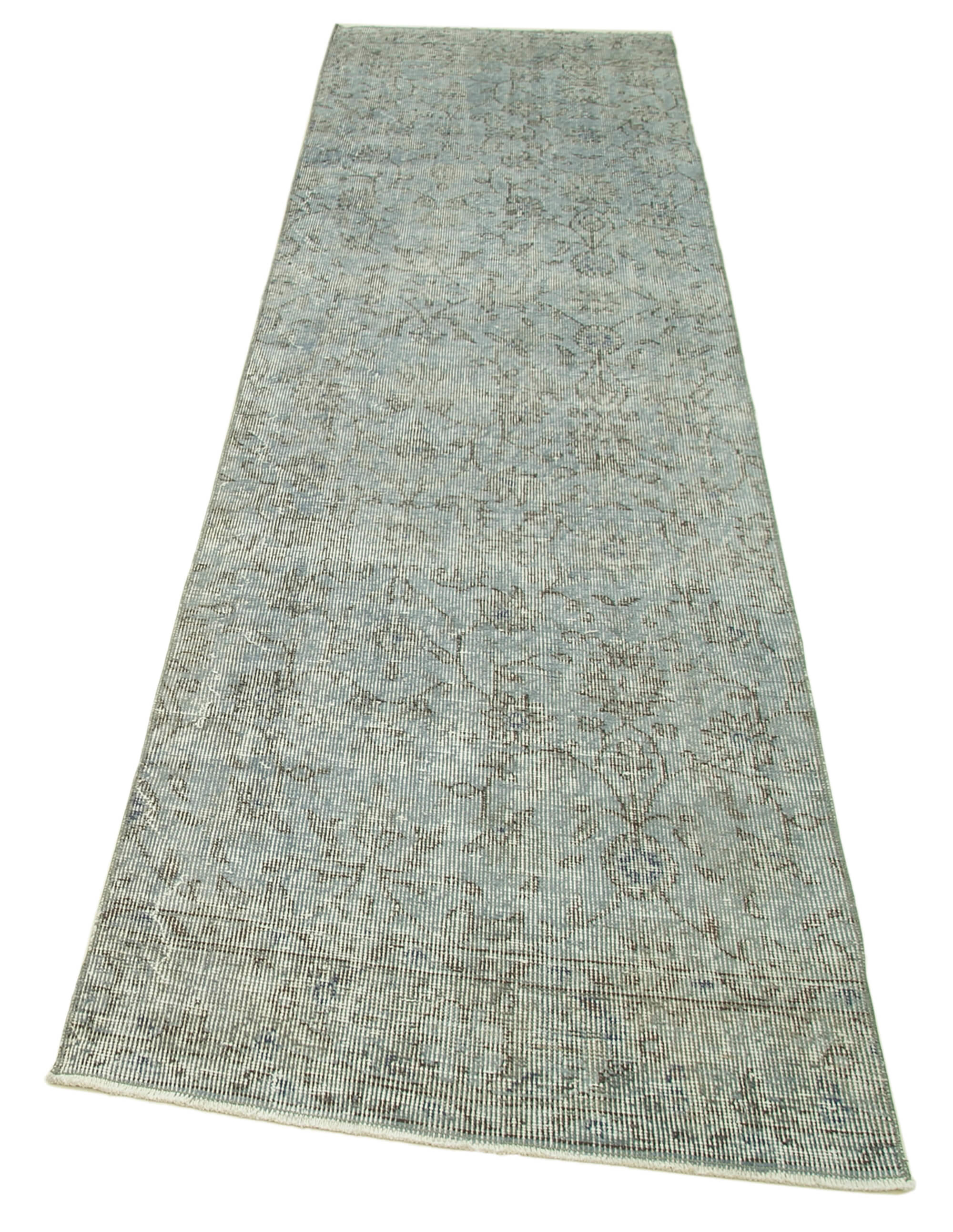 Vintage Overdyed Area Rug – Handmade Wool Rug 2'8''x10'0'' Blue Cotton Wool Carpet