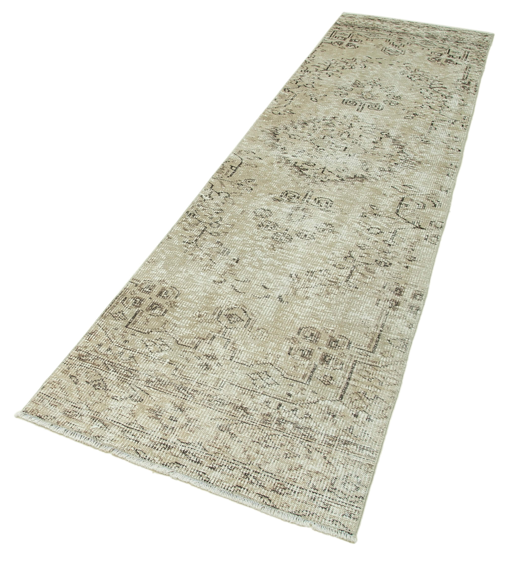 Handmade Area Rug – Overdyed Wool Rug 2'7'' x 10'4'' Beige Vintage Cotton