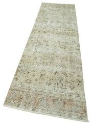Vintage Handmade Area Rug – Overdyed Beige Cotton Wool Carpet 2'8''x10'4''