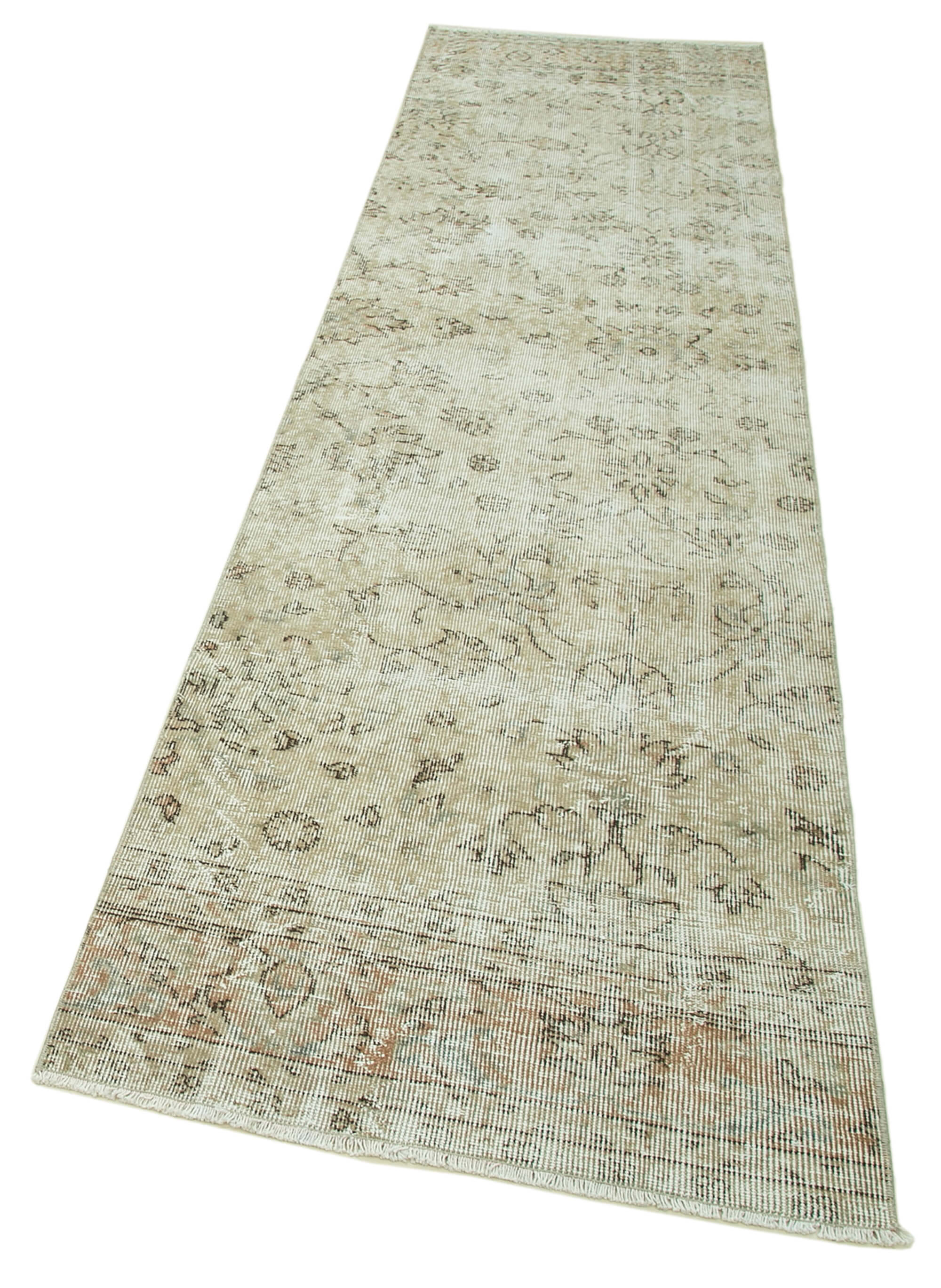 Vintage Handmade Area Rug – Overdyed Beige Cotton Wool Carpet 2'8''x10'4''