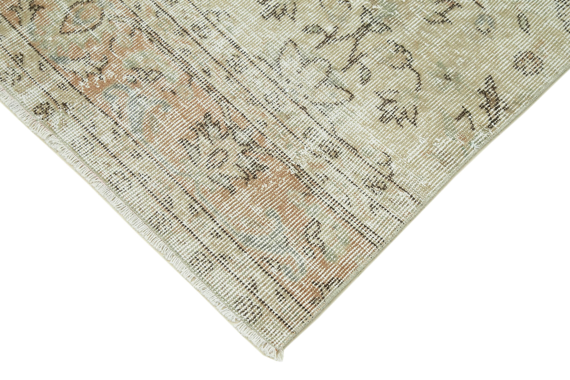 Vintage Handmade Area Rug – Overdyed Beige Cotton Wool Carpet 2'8''x10'4''