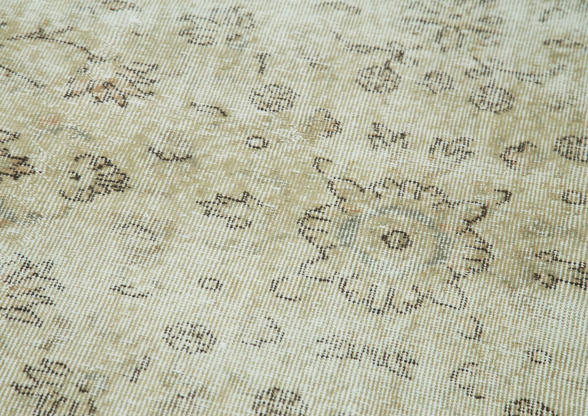 Vintage Handmade Area Rug – Overdyed Beige Cotton Wool Carpet 2'8''x10'4''