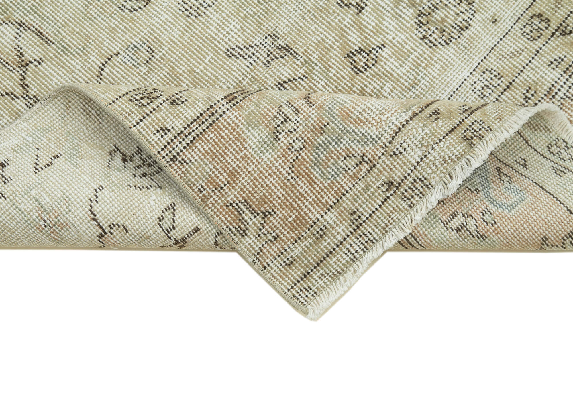 Vintage Handmade Area Rug – Overdyed Beige Cotton Wool Carpet 2'8''x10'4''