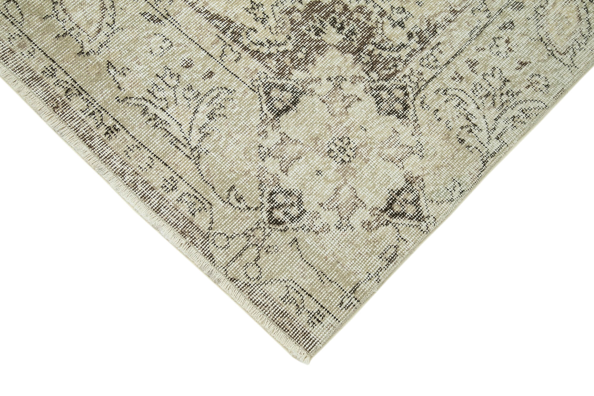 Handmade Vintage Area Rug – Overdyed Wool Rug | Neutral Beige, Soft Wool Carpet