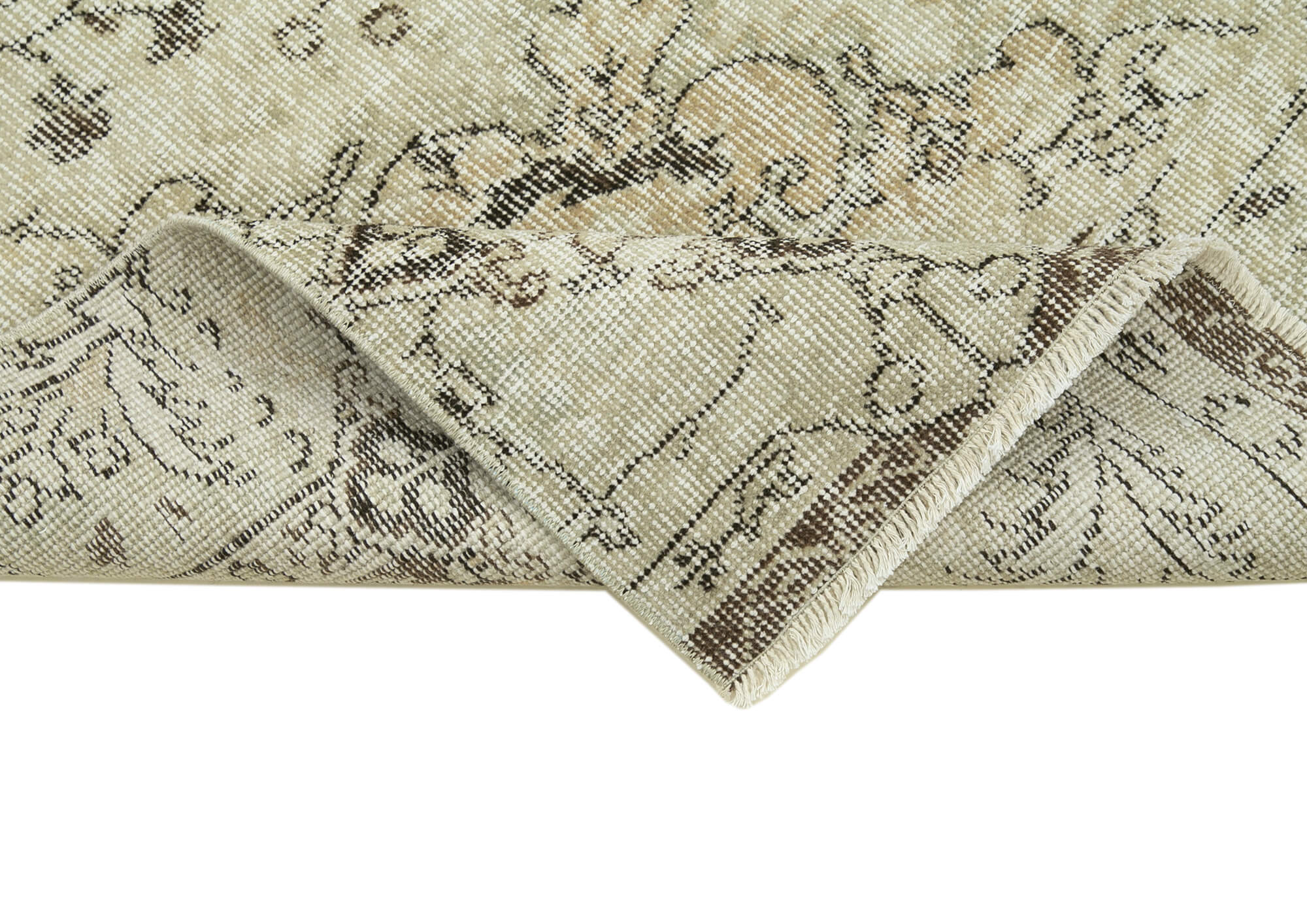 Handmade Vintage Area Rug – Overdyed Wool Rug | Neutral Beige, Soft Wool Carpet