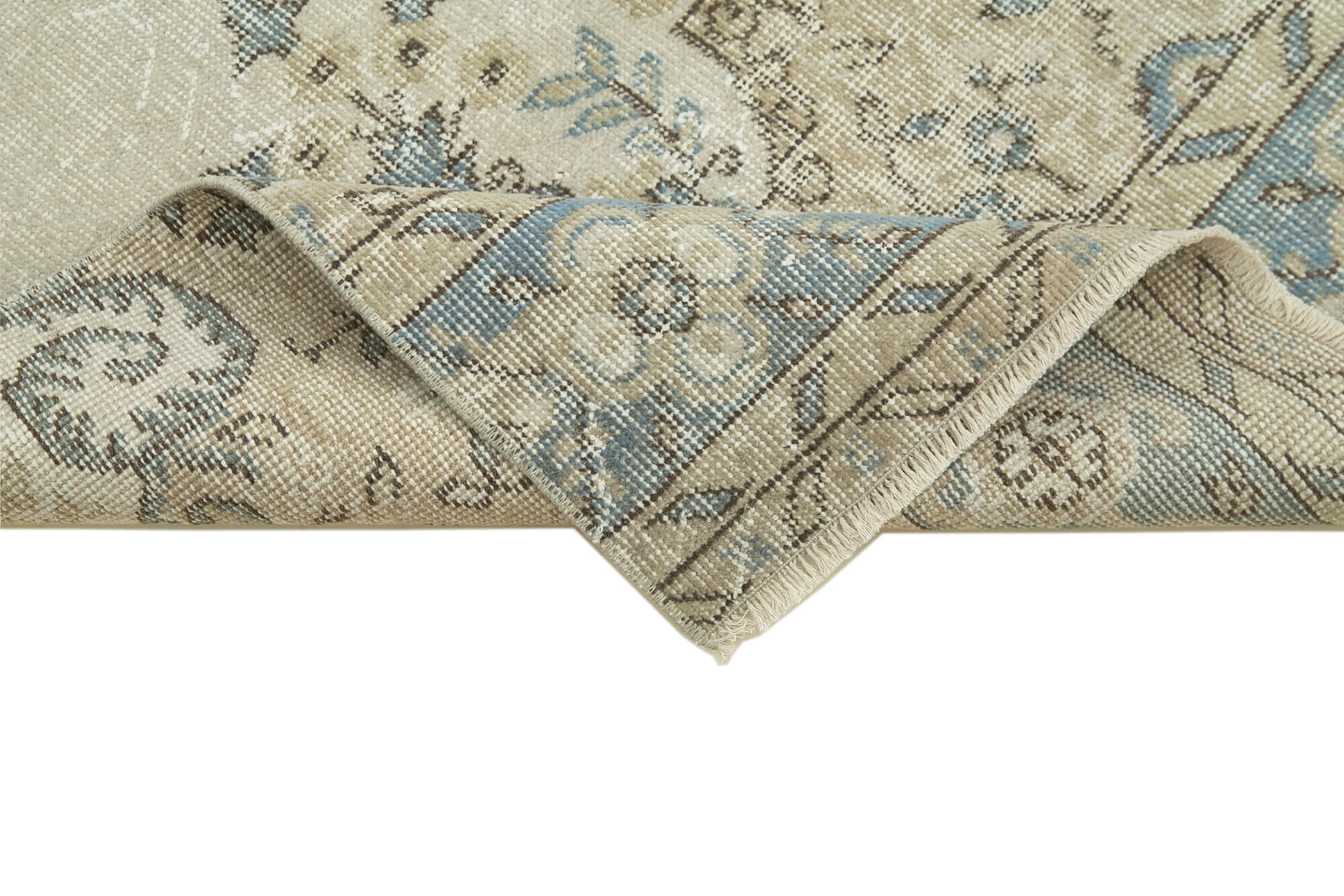 Handmade Area Rug – Overdyed Wool Carpet With Vintage Cotton Rug, Beige Neutral Color