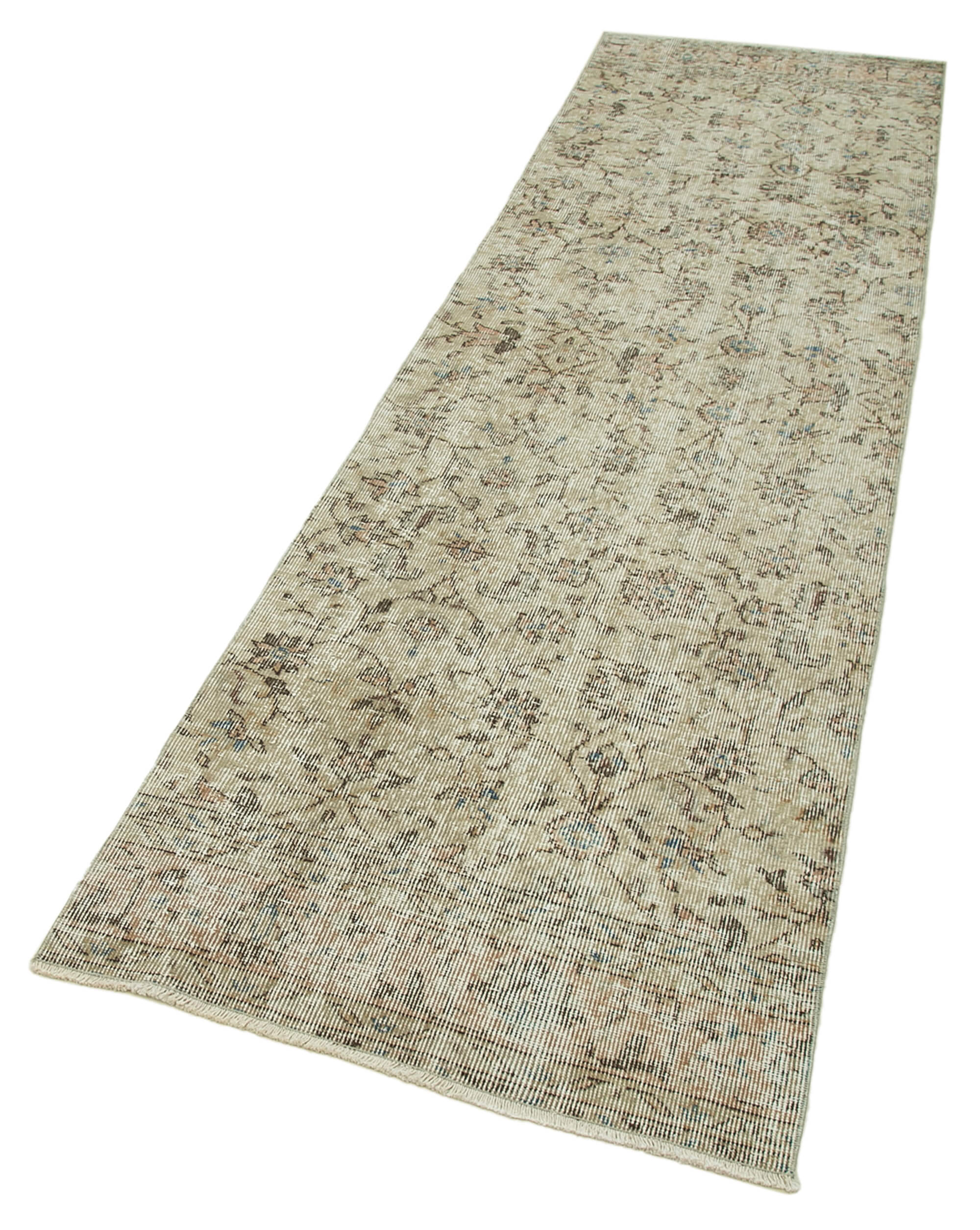 Handmade Vintage Area Rug – Overdyed Wool Rug, Neutral Beige Cotton Wool Blend 2'7''x9'8''