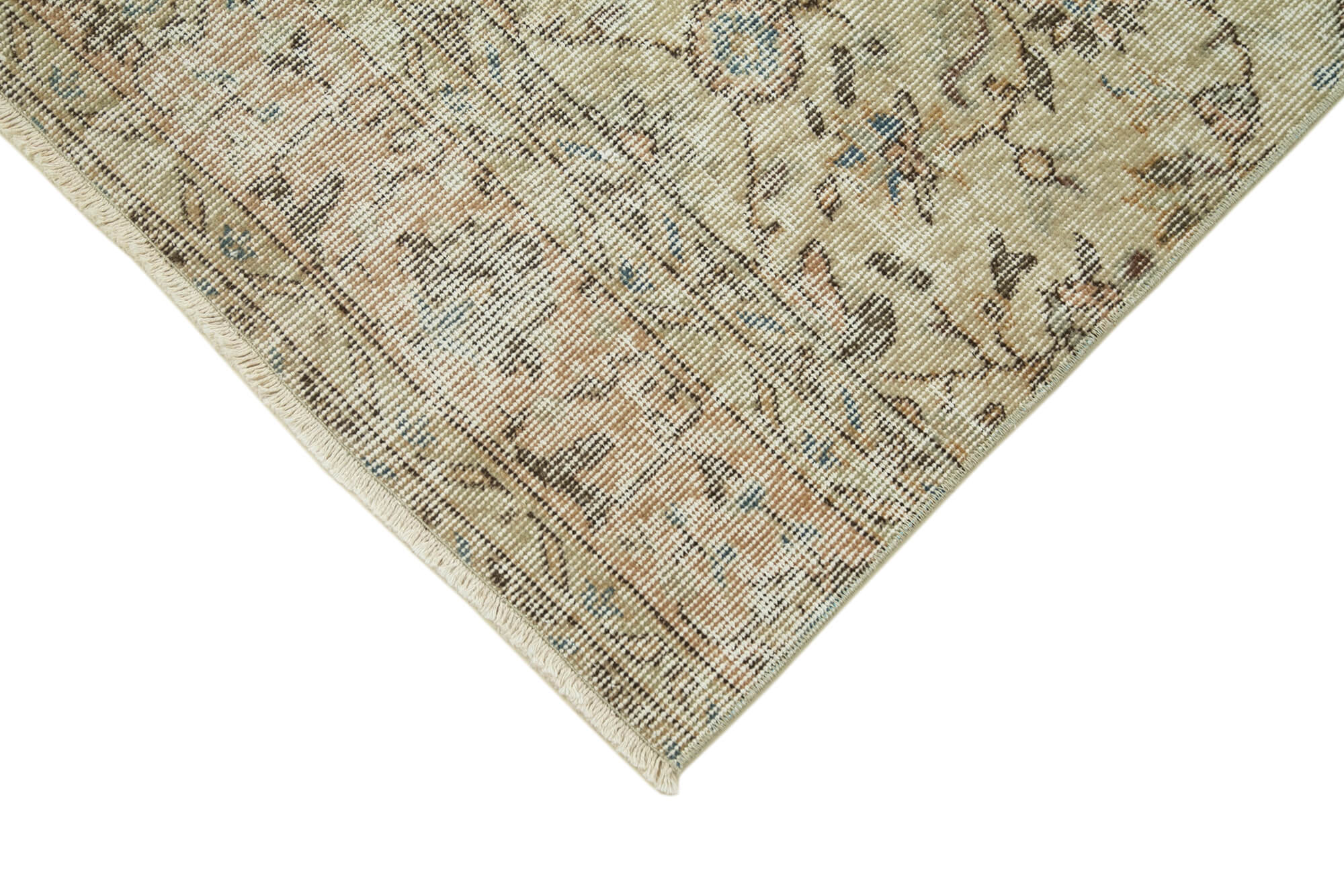 Handmade Vintage Area Rug – Overdyed Wool Rug, Neutral Beige Cotton Wool Blend 2'7''x9'8''