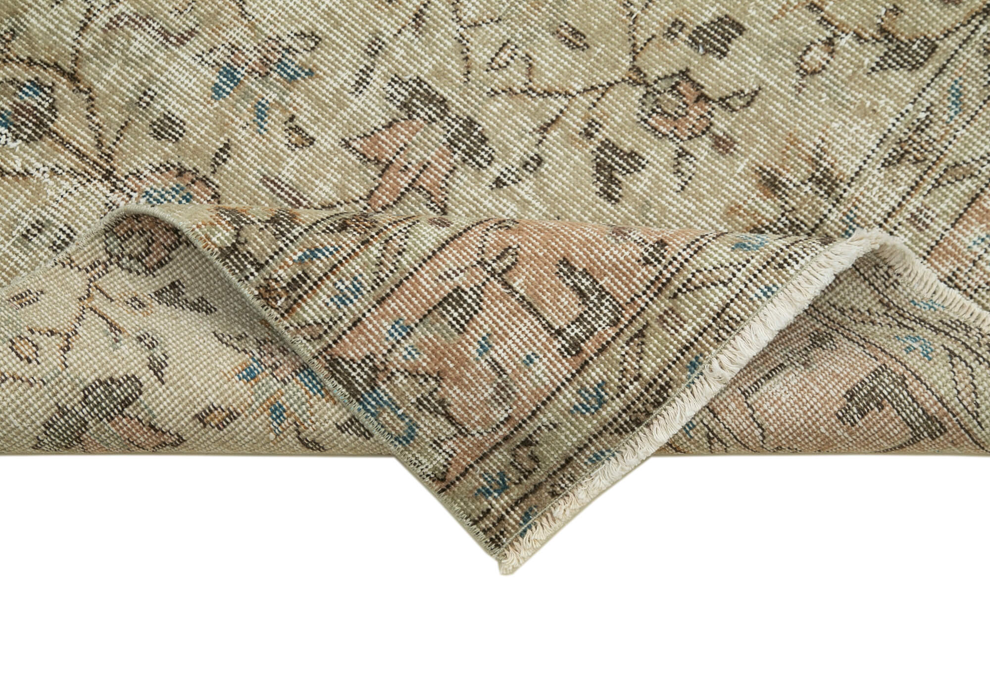 Handmade Vintage Area Rug – Overdyed Wool Rug, Neutral Beige Cotton Wool Blend 2'7''x9'8''