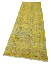 Handmade Vintage Area Rug – Overdyed Yellow Cotton Wool Carpet 2'8''x9'6''