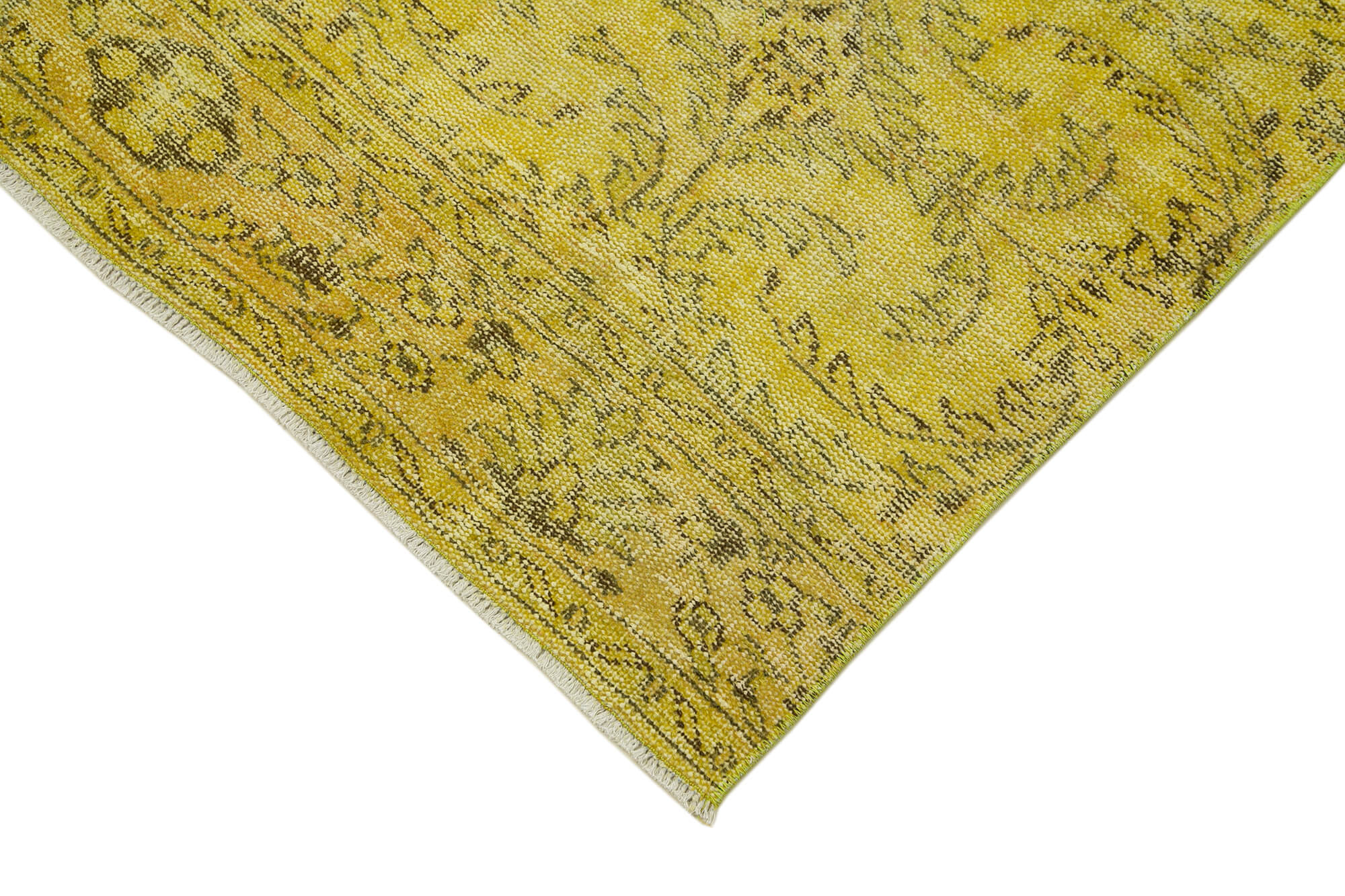Handmade Vintage Area Rug – Overdyed Yellow Cotton Wool Carpet 2'8''x9'6''