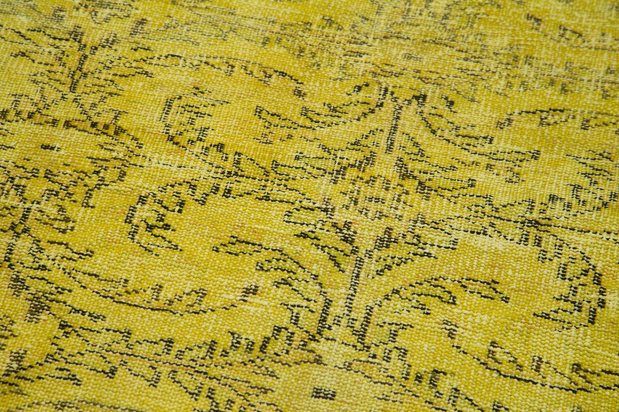 Handmade Vintage Area Rug – Overdyed Yellow Cotton Wool Carpet 2'8''x9'6''