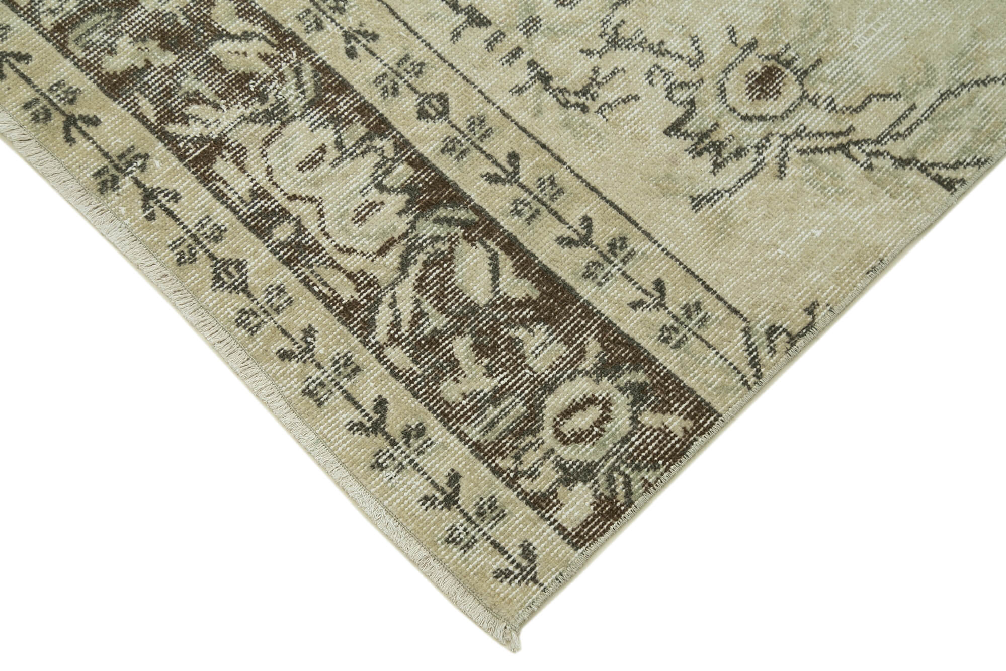Handmade Vintage Area Rug | Overdyed Wool Rug – Neutral Beige Cotton Wool Carpet