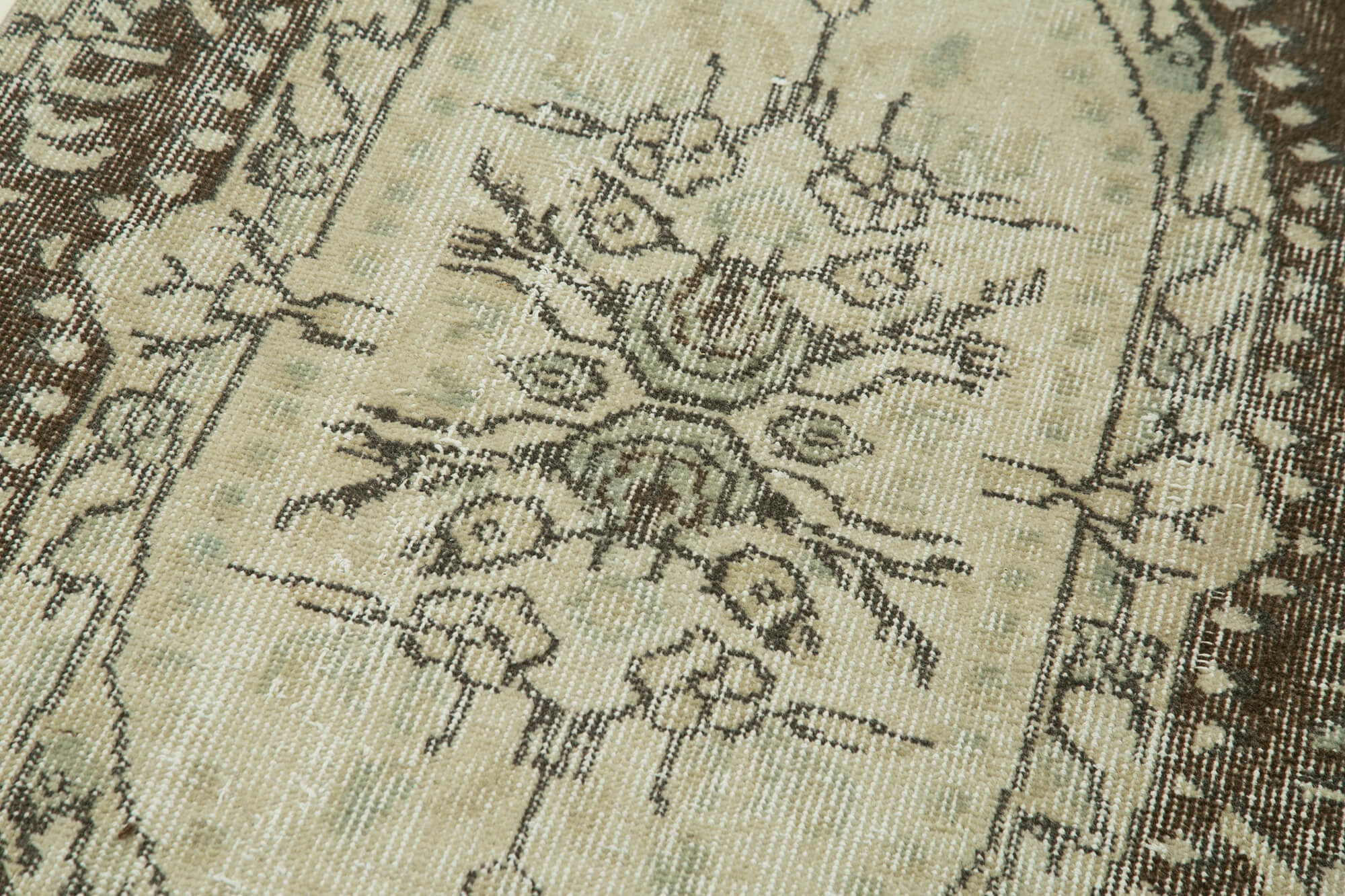 Handmade Vintage Area Rug | Overdyed Wool Rug – Neutral Beige Cotton Wool Carpet