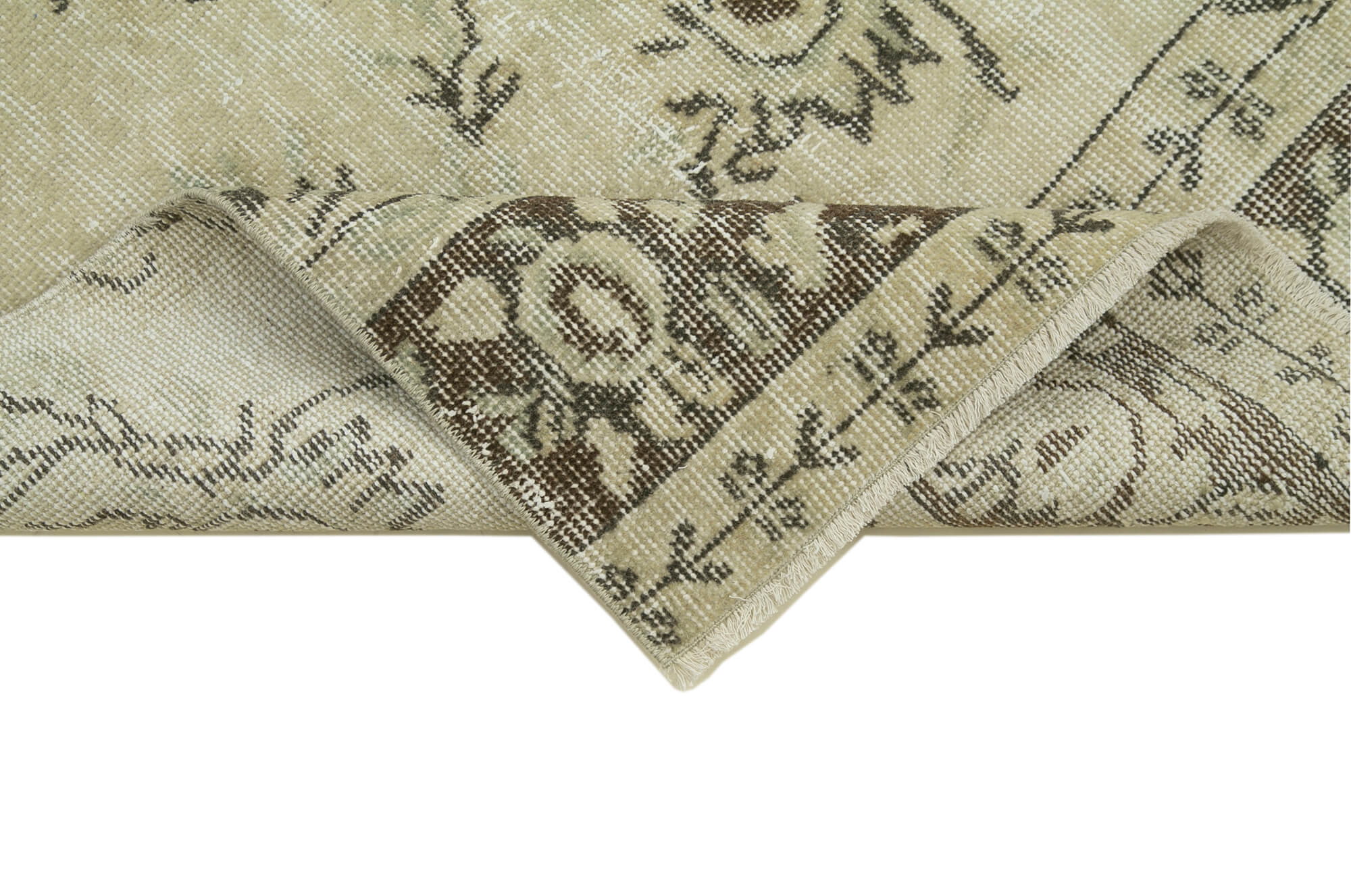 Handmade Vintage Area Rug | Overdyed Wool Rug – Neutral Beige Cotton Wool Carpet