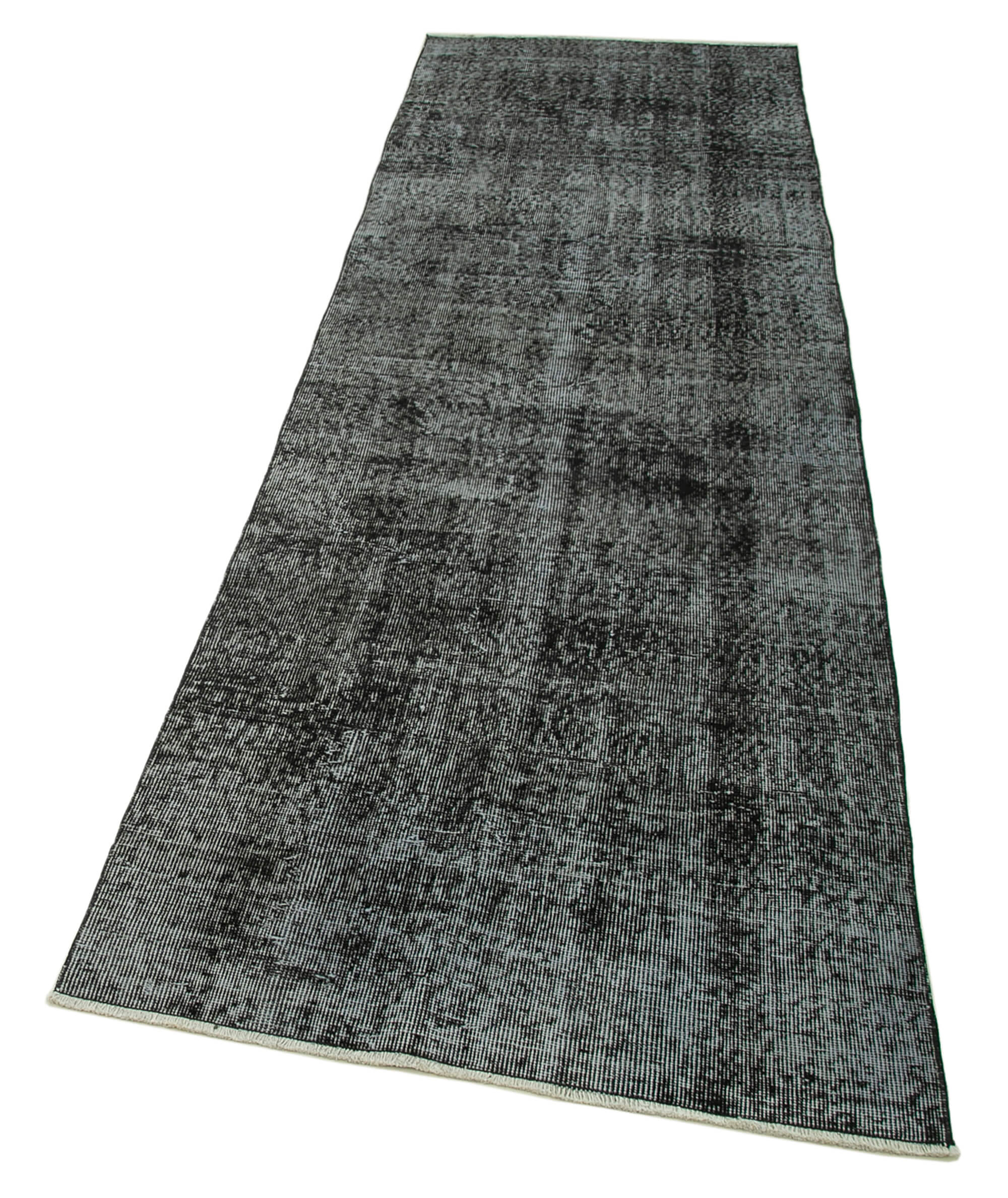 Vintage Wool Area Rug – Handmade Cotton Rug, Overdyed Black, 2'11'' x 10'0''