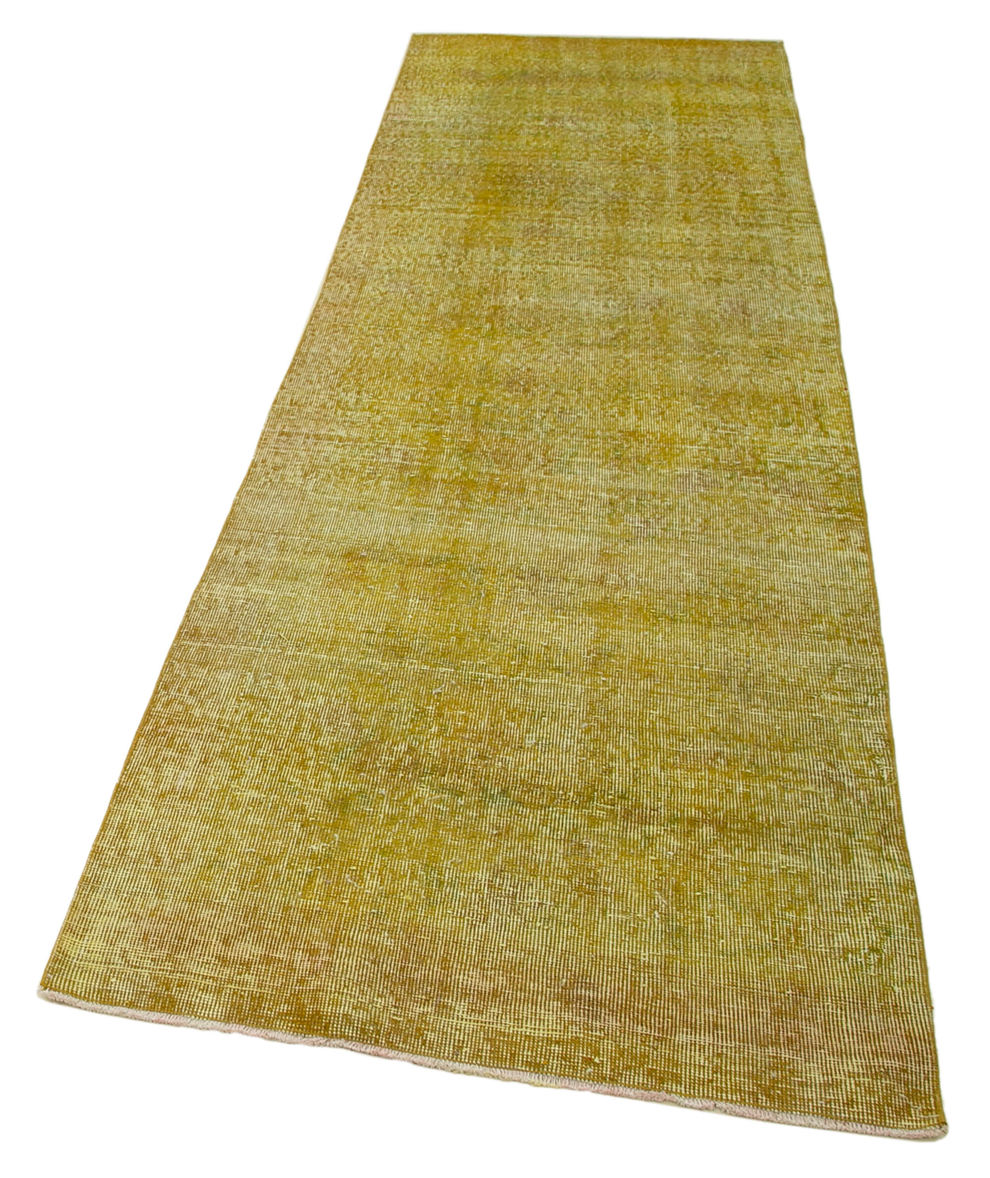Vintage Wool Area Rug – Handmade Overdyed Yellow Cotton Wool Carpet 2'11''x9'7''