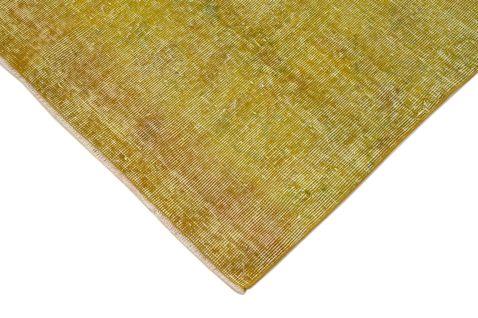 Vintage Wool Area Rug – Handmade Overdyed Yellow Cotton Wool Carpet 2'11''x9'7''
