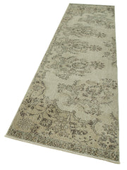 Handmade Vintage Area Rug – Overdyed Cotton Wool Rug 2'10'' x 10'7'' | Durable Neutral Beige