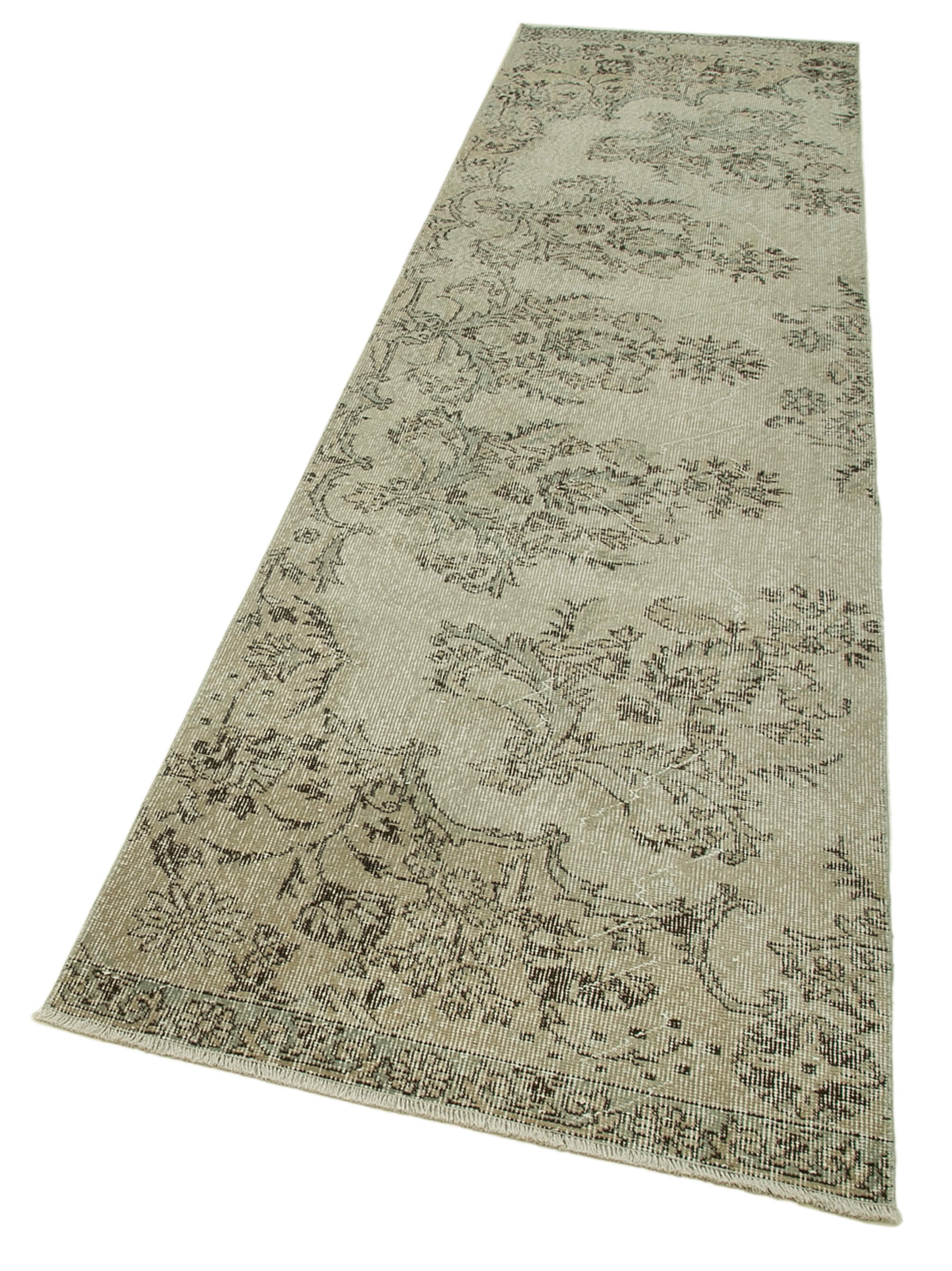 Handmade Vintage Area Rug – Overdyed Cotton Wool Rug 2'10'' x 10'7'' | Durable Neutral Beige