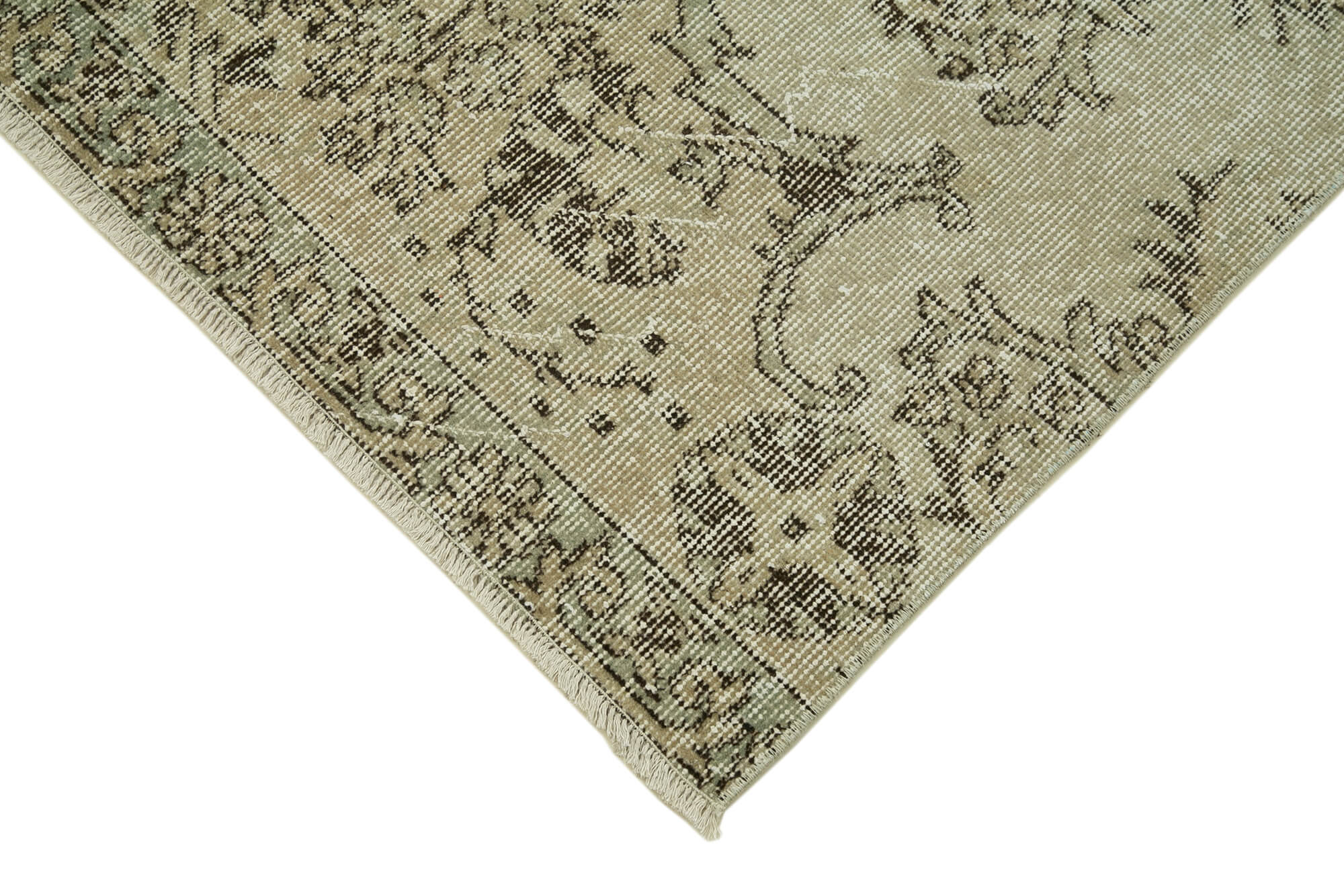 Handmade Vintage Area Rug – Overdyed Cotton Wool Rug 2'10'' x 10'7'' | Durable Neutral Beige