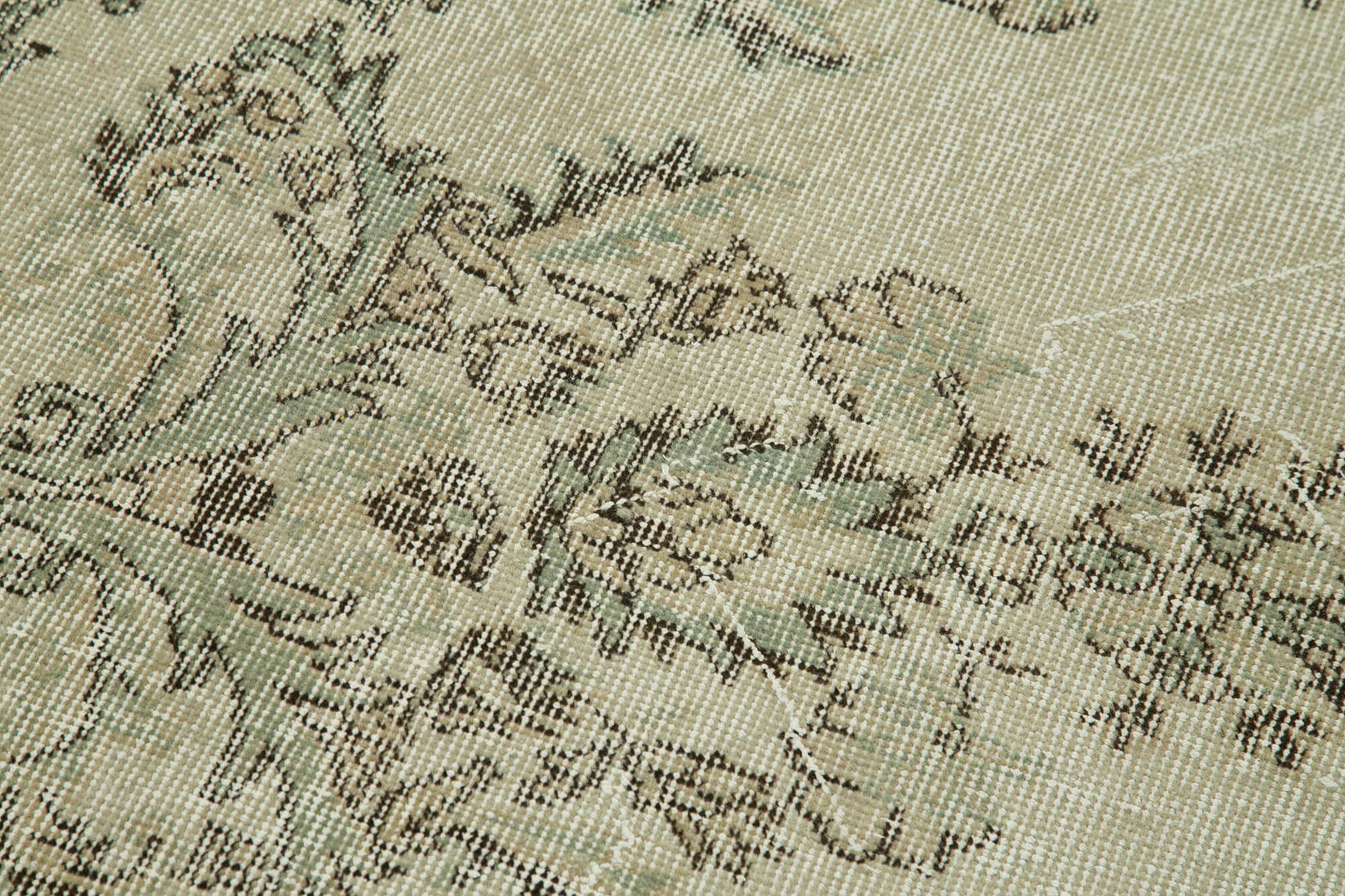 Handmade Vintage Area Rug – Overdyed Cotton Wool Rug 2'10'' x 10'7'' | Durable Neutral Beige
